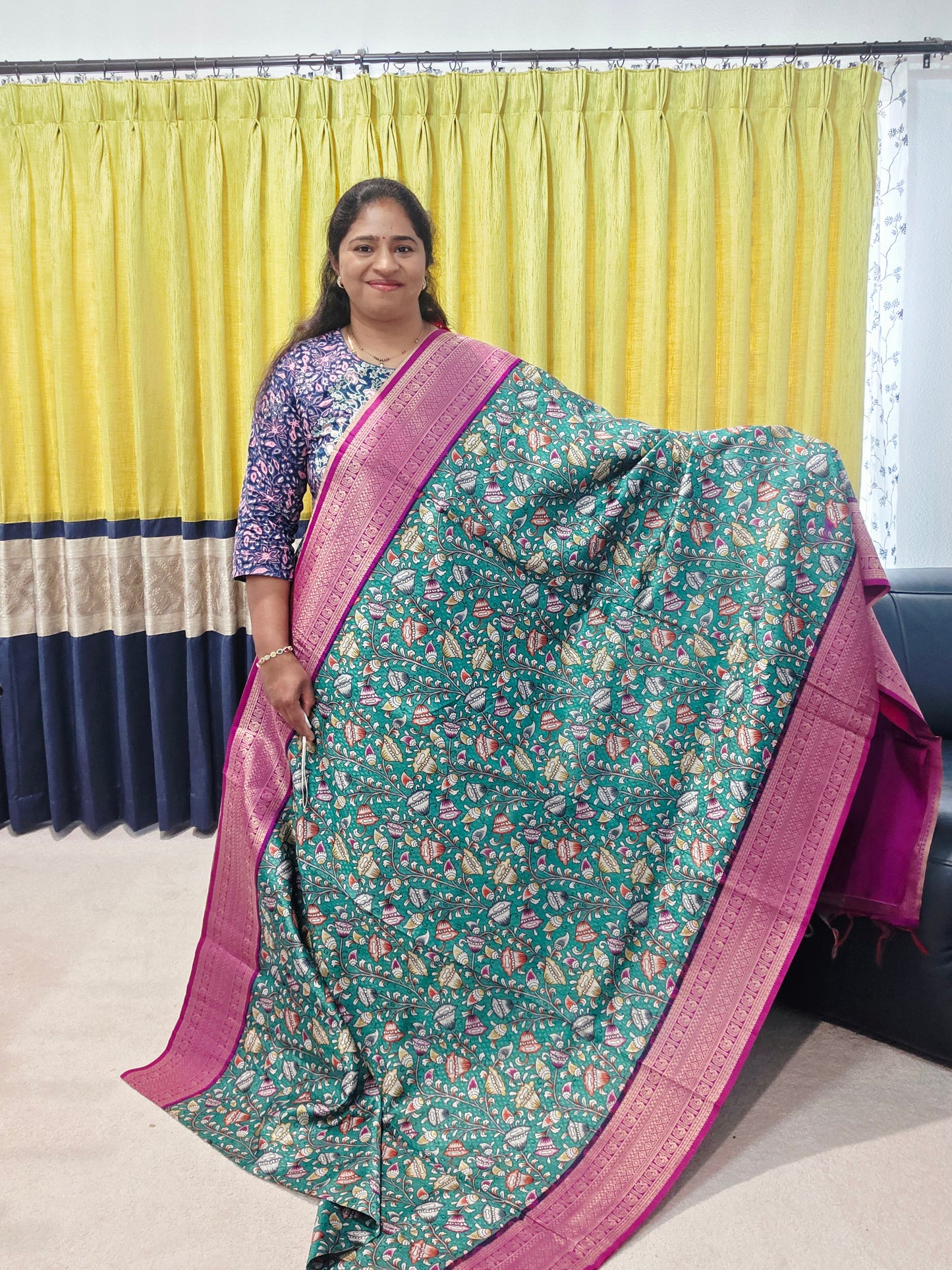 Benarasi Tussar Rawsilk Kalamkari Digital Print Saree - Blouse