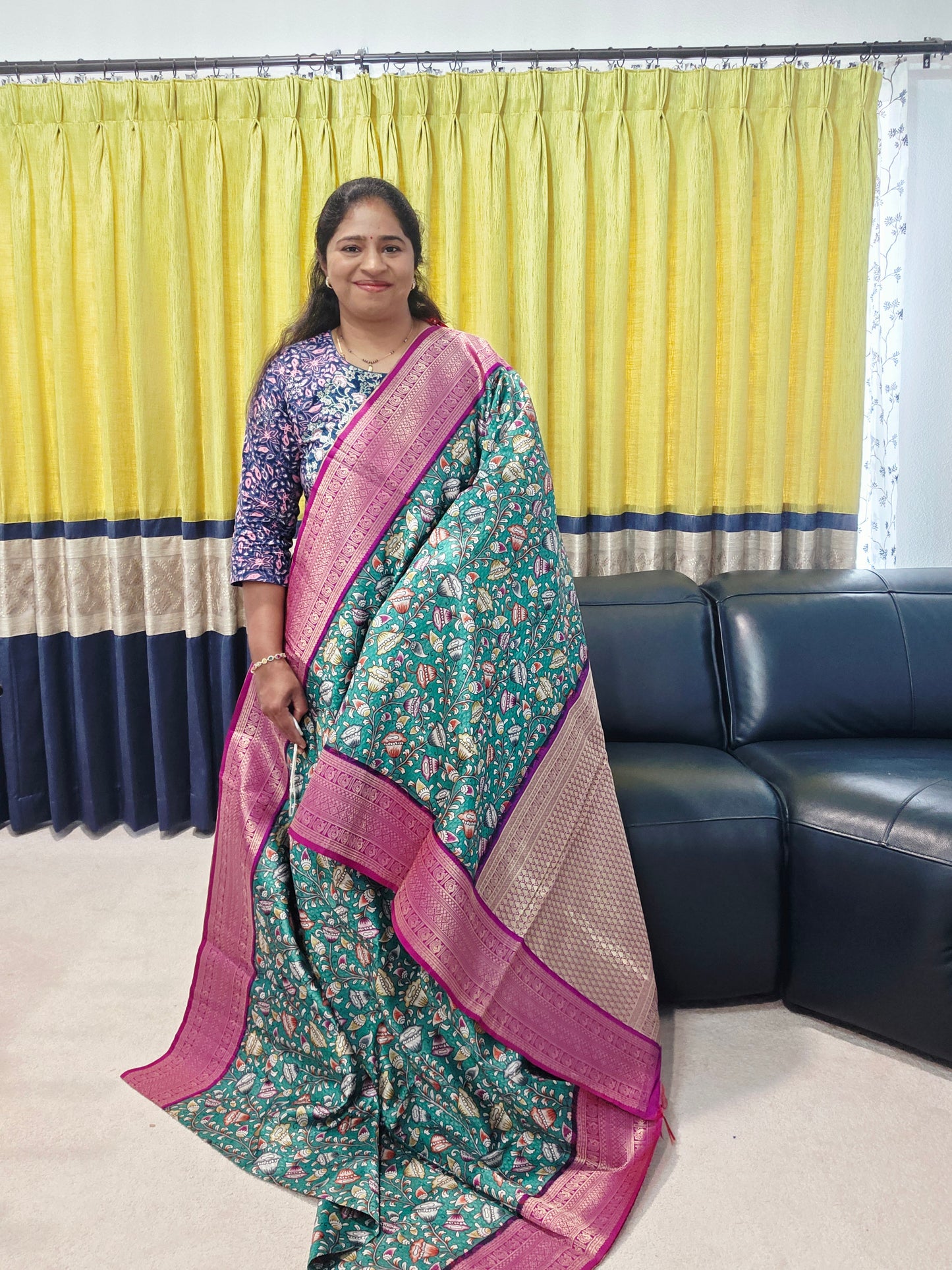 Benarasi Tussar Rawsilk Kalamkari Digital Print Saree - Blouse