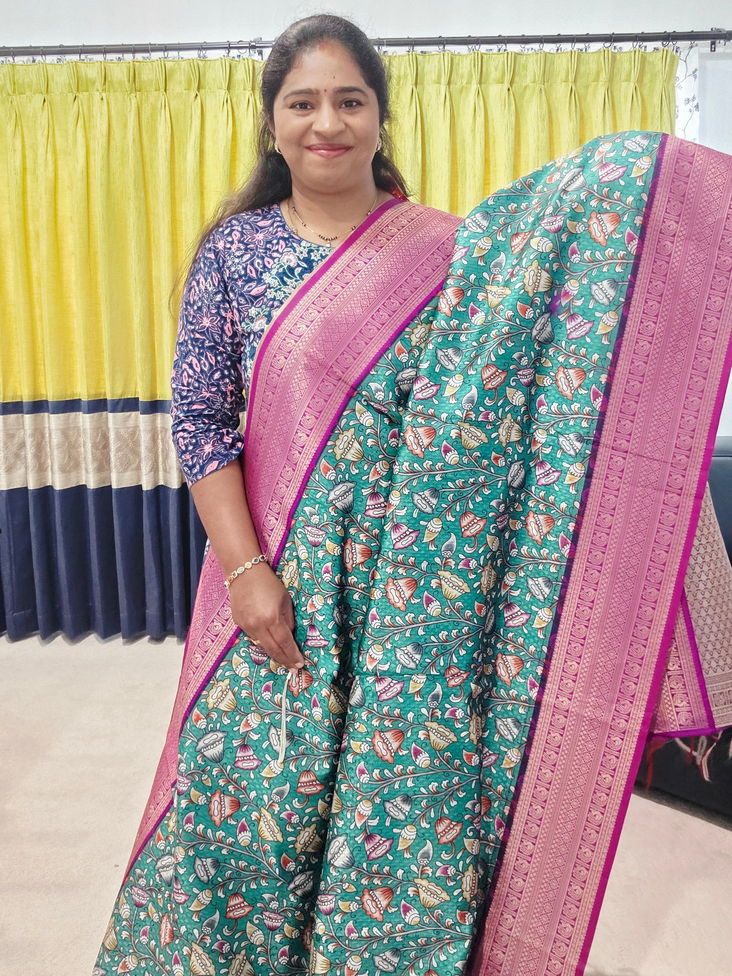 Benarasi Tussar Rawsilk Kalamkari Digital Print Saree - Blouse