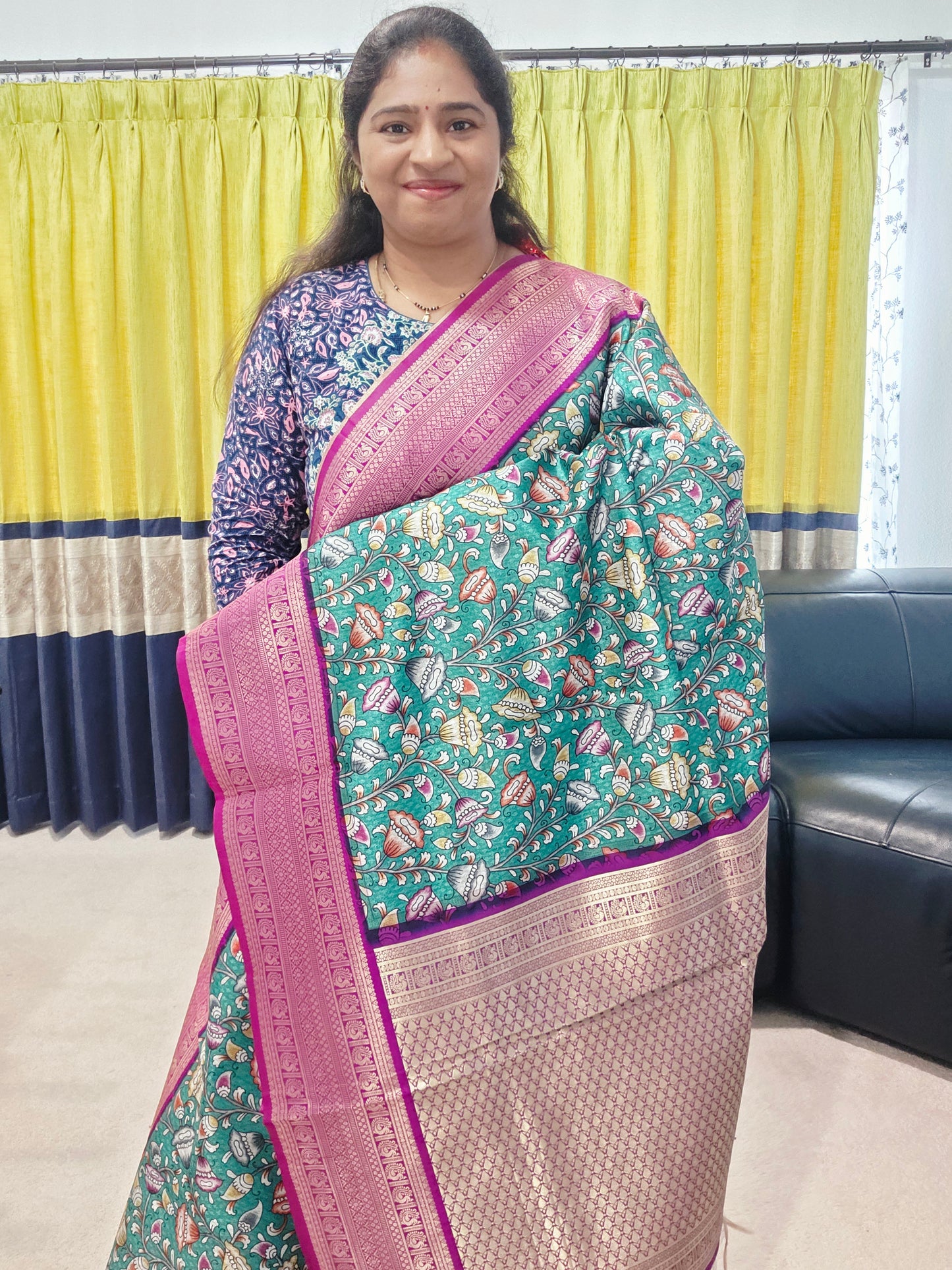 Benarasi Tussar Rawsilk Kalamkari Digital Print Saree - Blouse