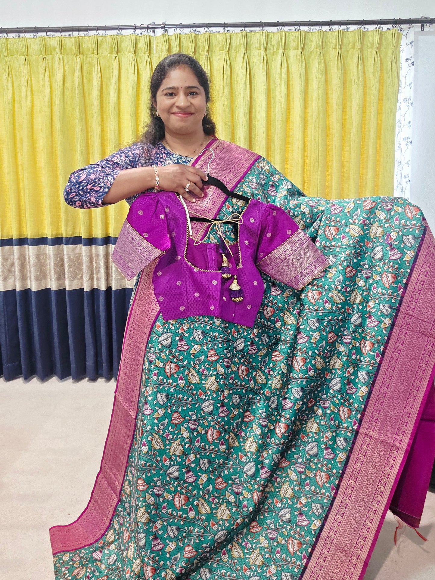 Benarasi Tussar Rawsilk Kalamkari Digital Print Saree - Blouse