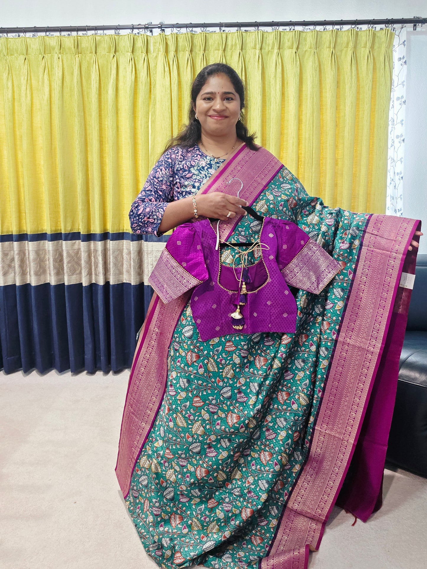Benarasi Tussar Rawsilk Kalamkari Digital Print Saree - Blouse