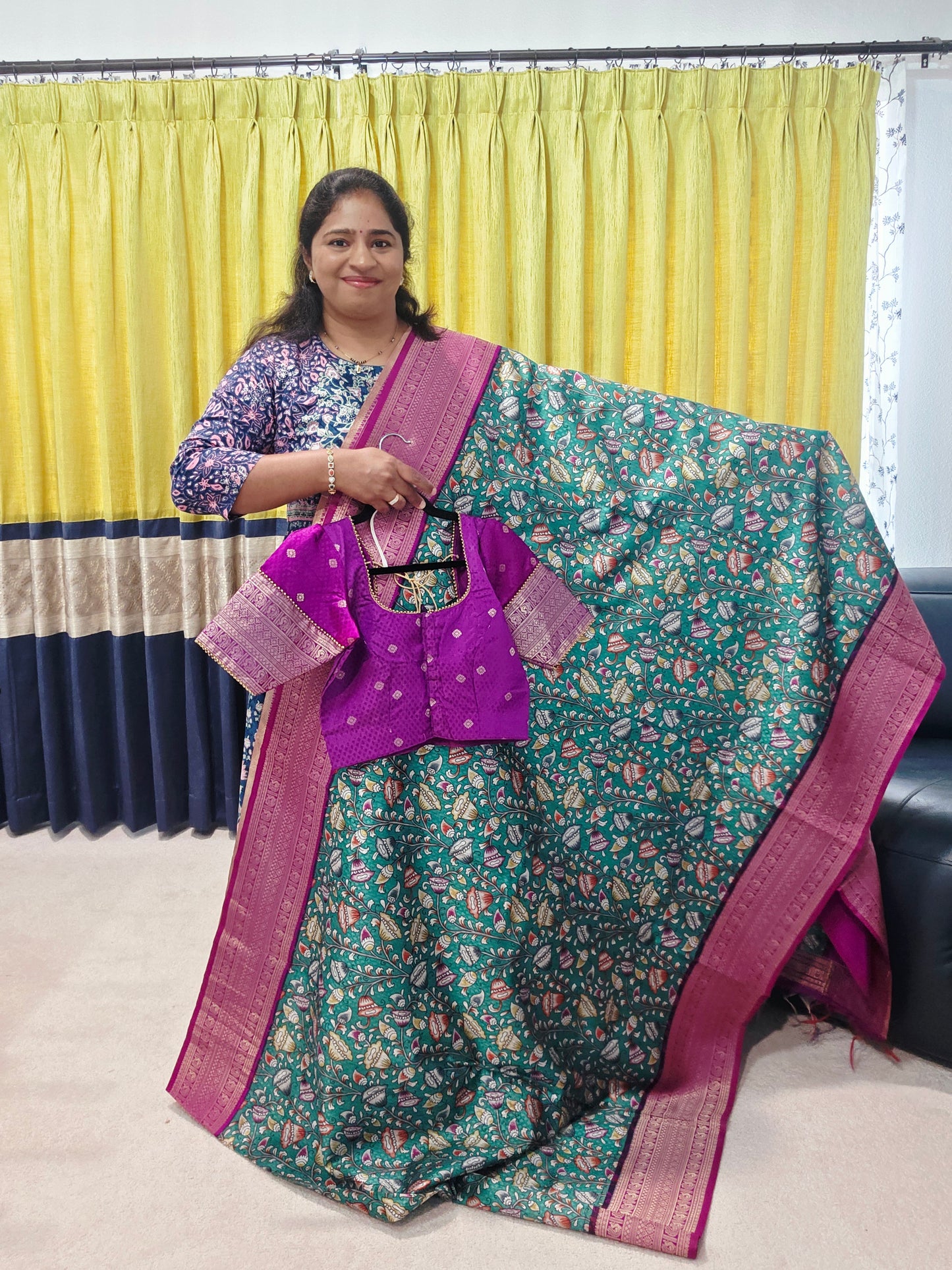 Benarasi Tussar Rawsilk Kalamkari Digital Print Saree - Blouse