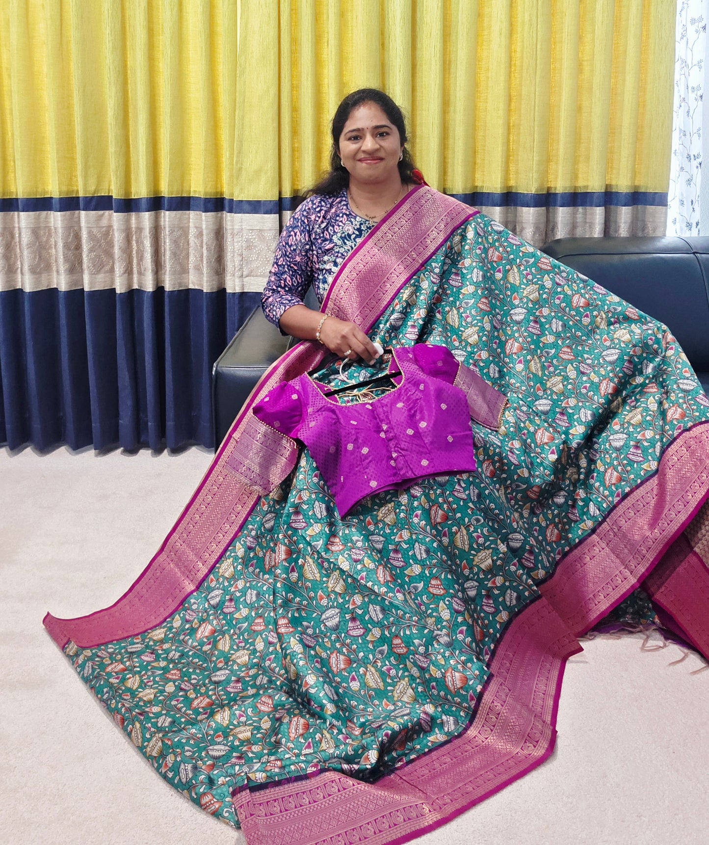 Benarasi Tussar Rawsilk Kalamkari Digital Print Saree - Blouse