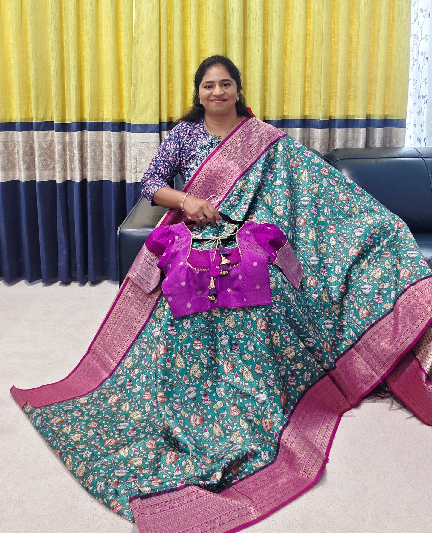 Benarasi Tussar Rawsilk Kalamkari Digital Print Saree - Blouse