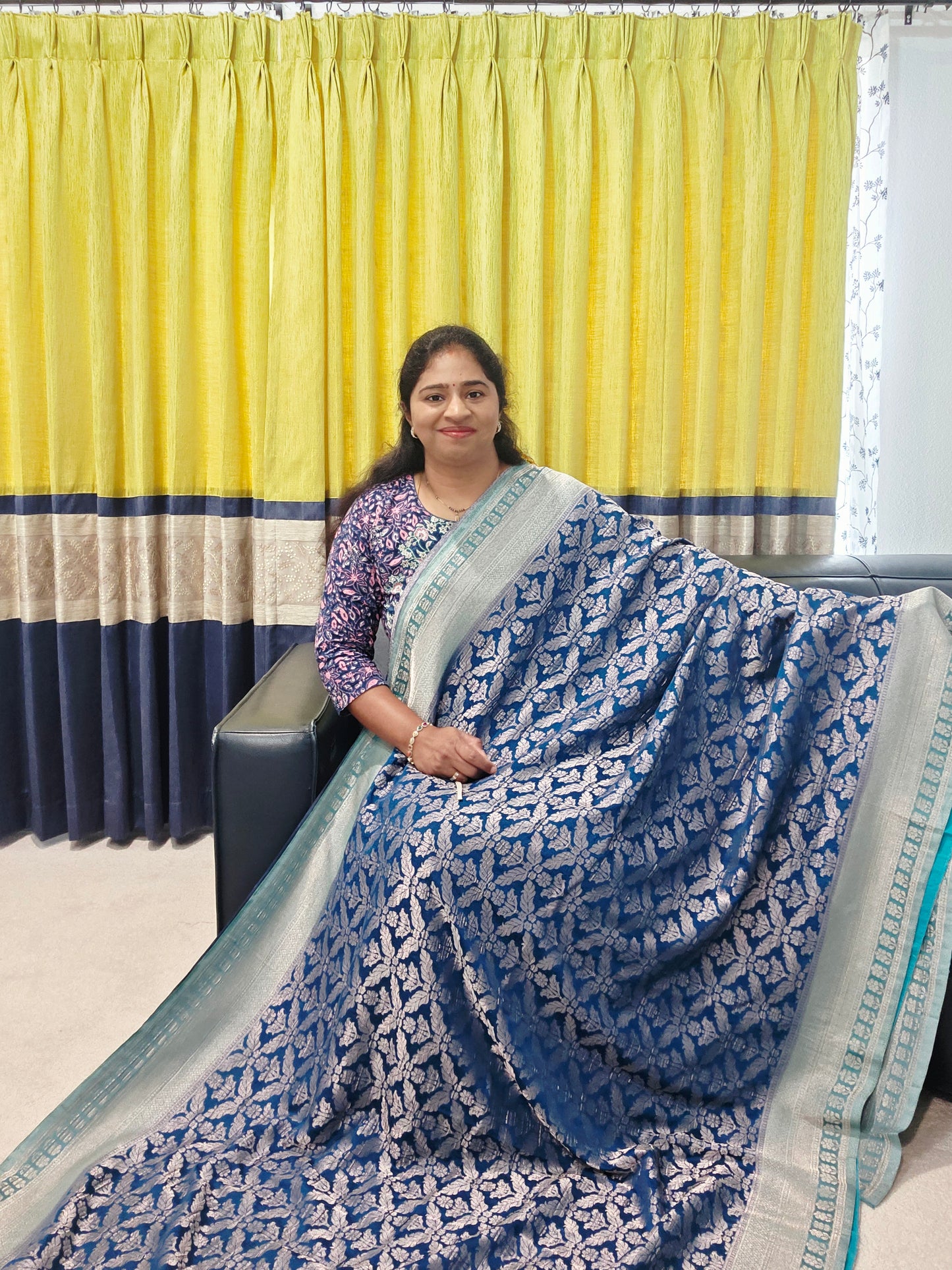 Teal Blue Viscose Georgette Saree with Stitched Blouse