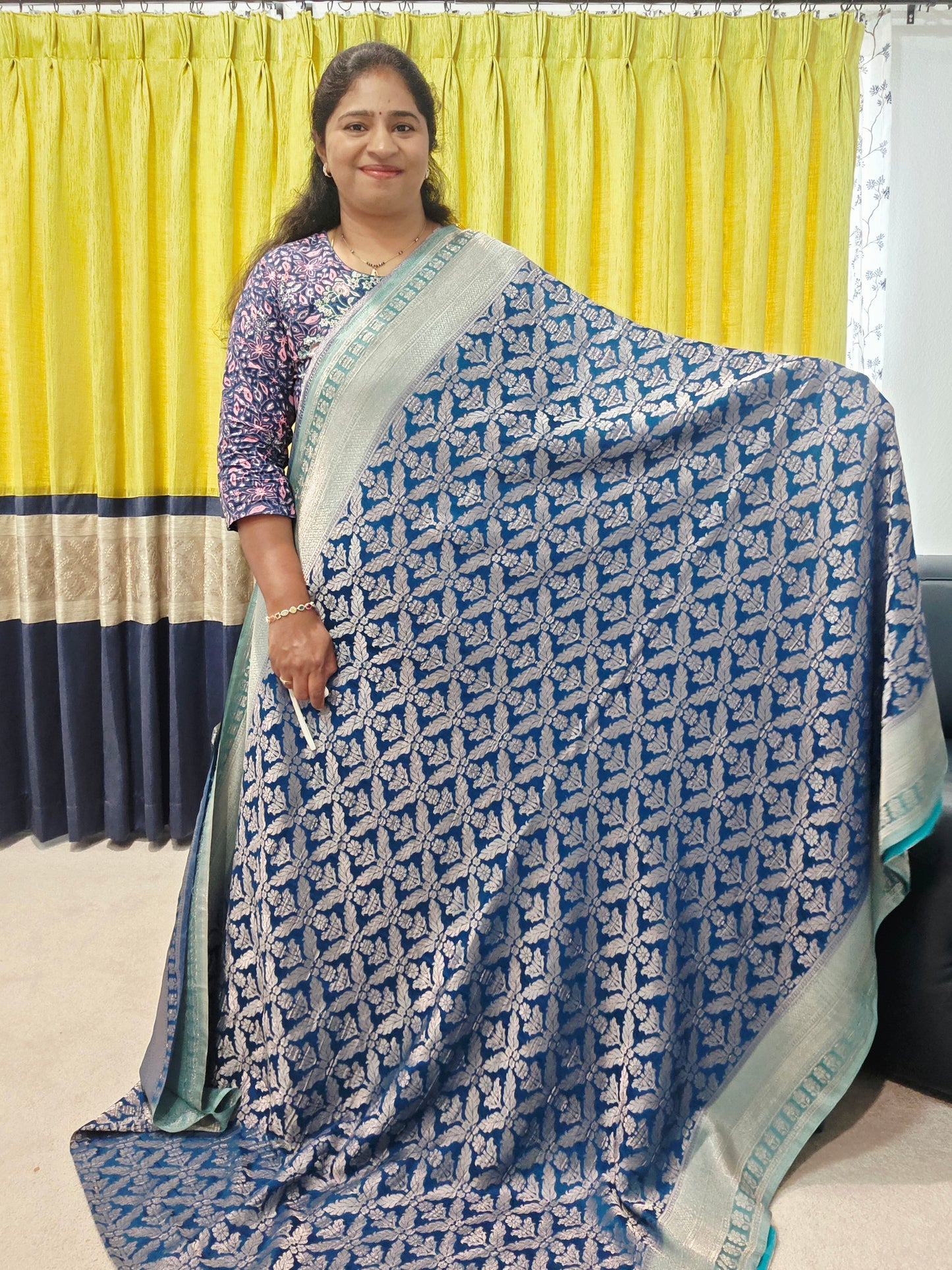 Teal Blue Viscose Georgette Saree with Stitched Blouse