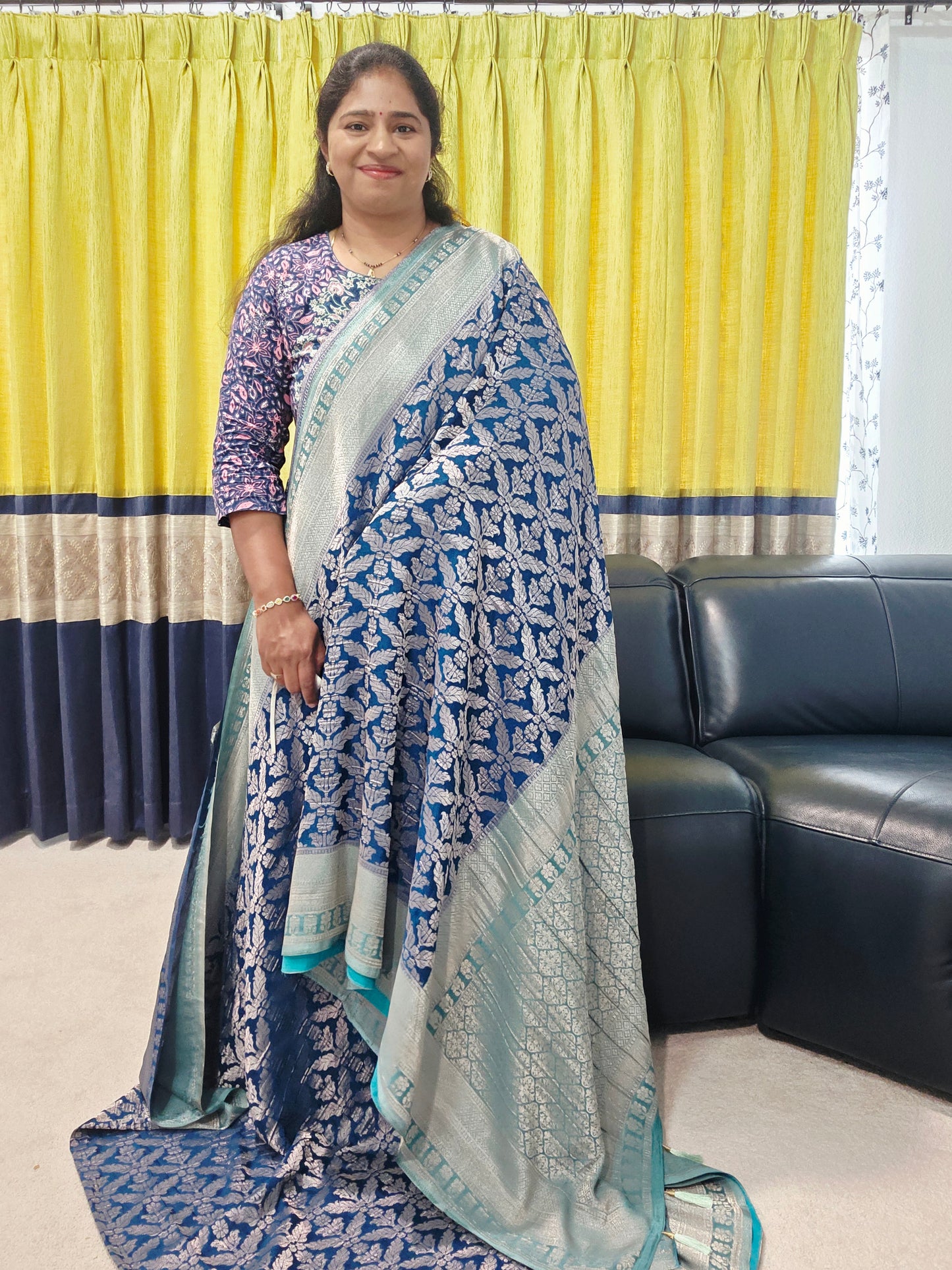 Teal Blue Viscose Georgette Saree with Stitched Blouse