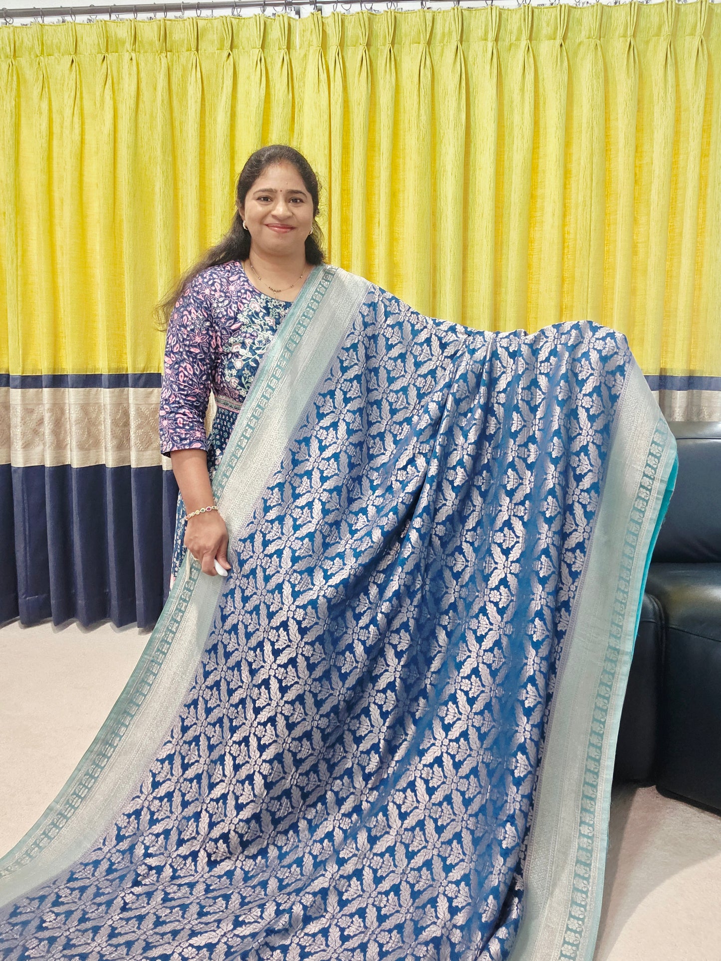 Teal Blue Viscose Georgette Saree with Stitched Blouse