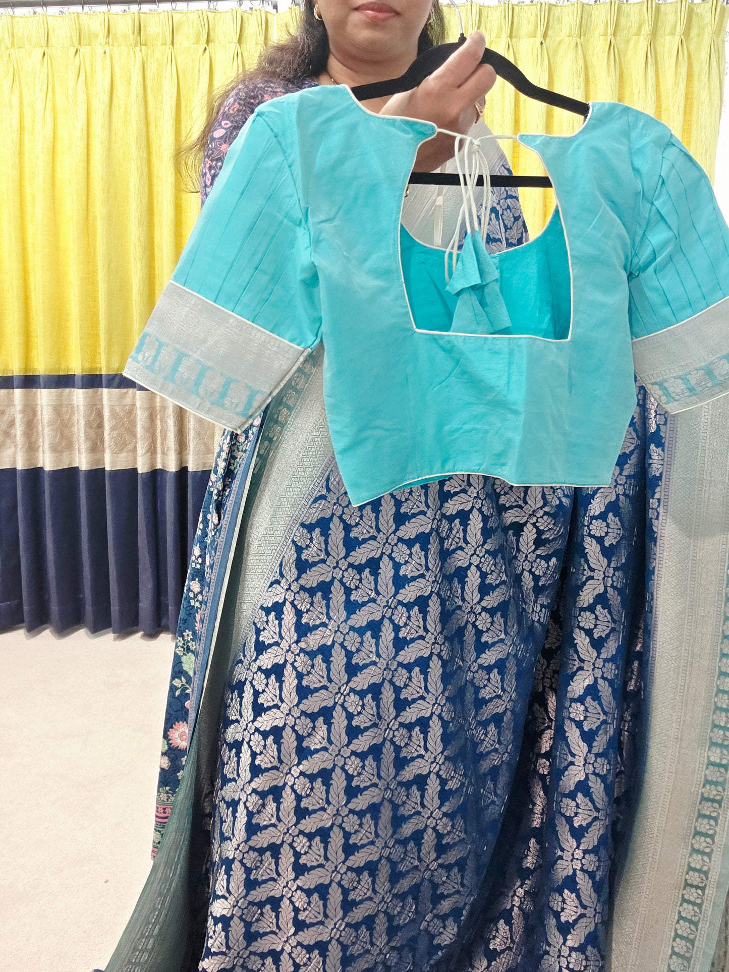 Teal Blue Viscose Georgette Saree with Stitched Blouse