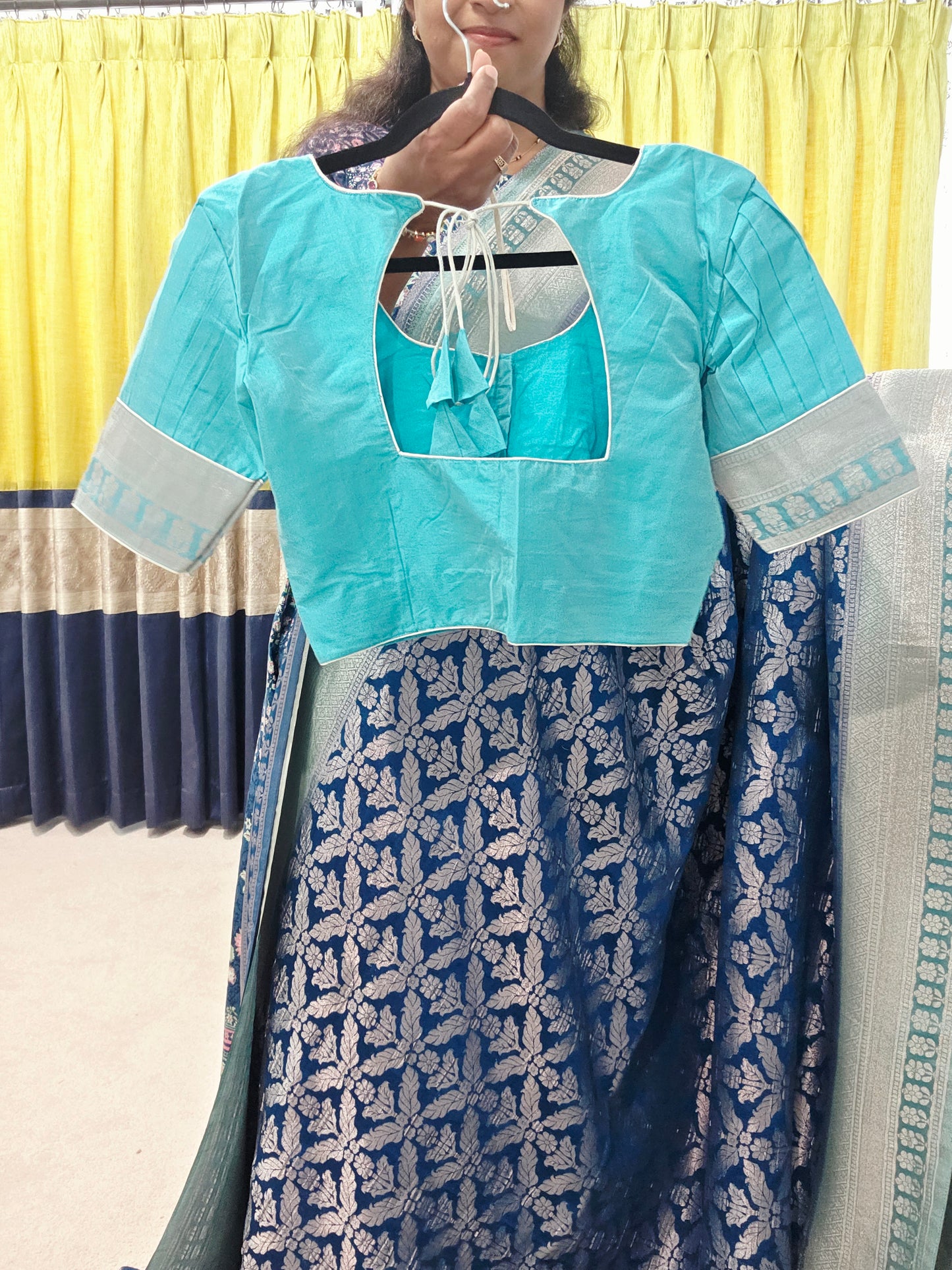 Teal Blue Viscose Georgette Saree with Stitched Blouse
