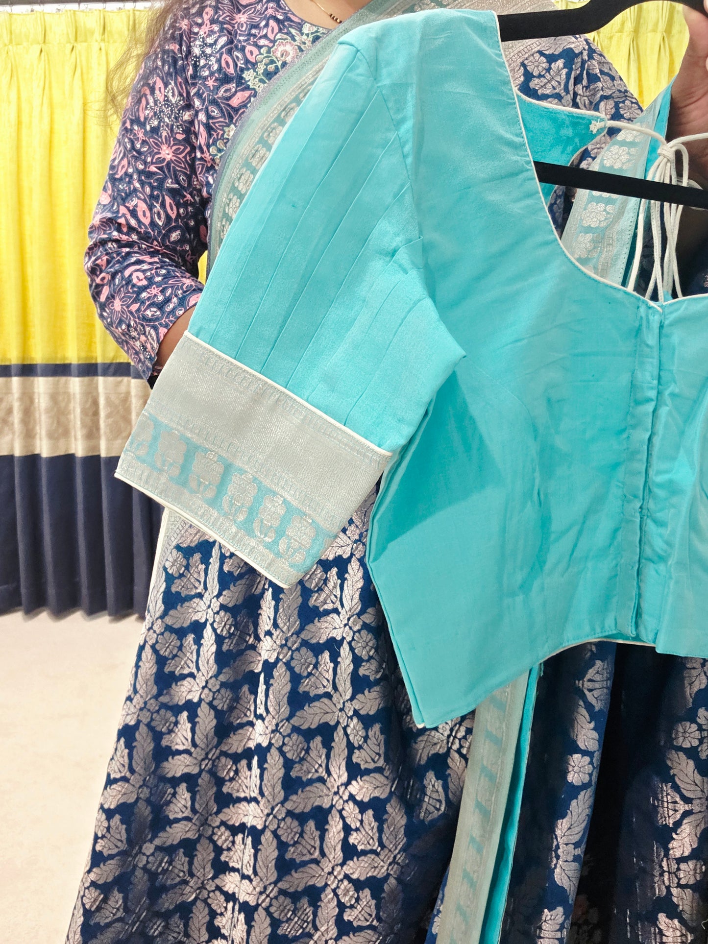 Teal Blue Viscose Georgette Saree with Stitched Blouse