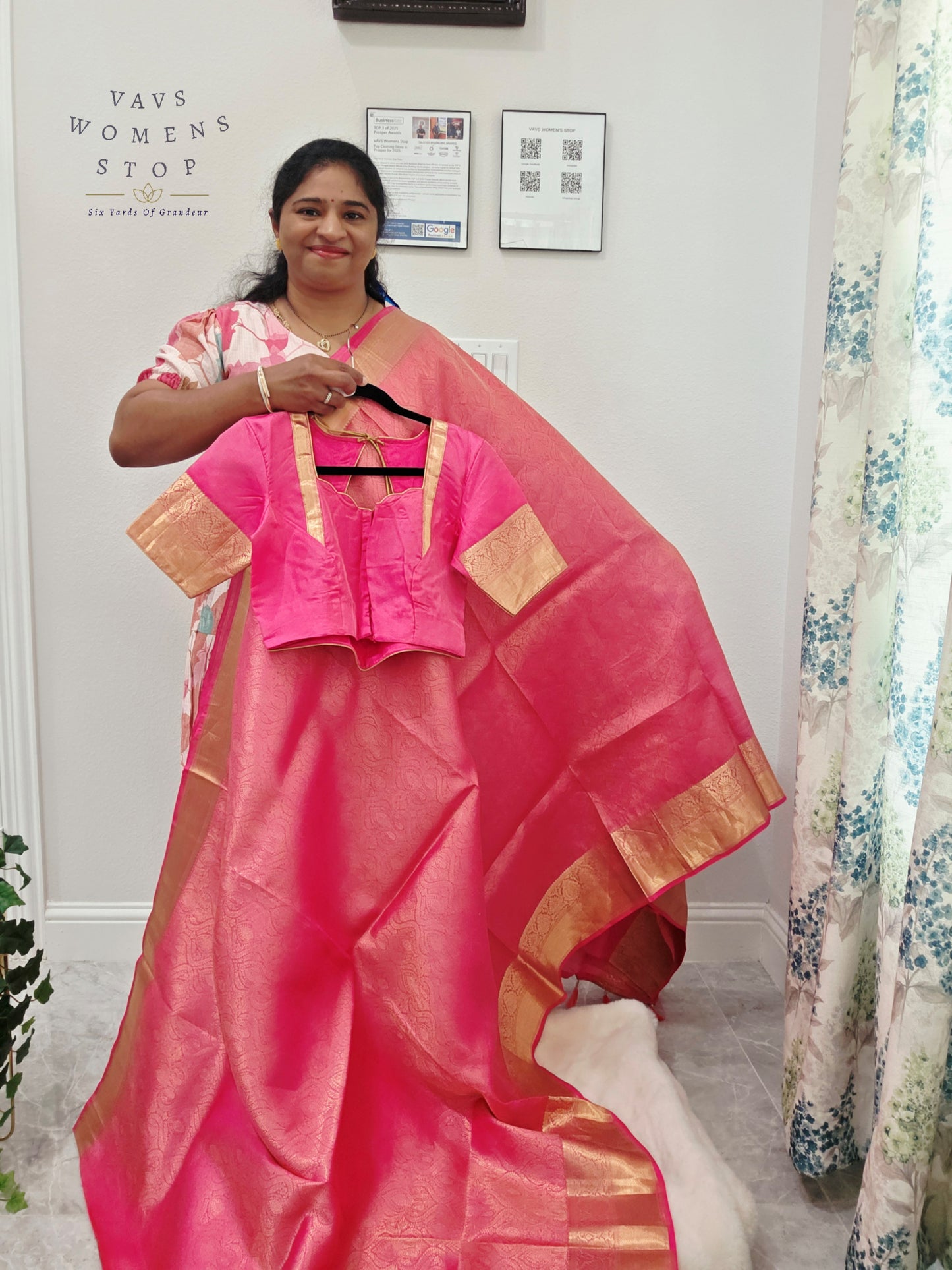 Luxury Royal Blush Pink Pure Kanchi Handloom Double Warp Soft Silk Saree with Antique Gold Zari Border & Stitched Blouse Size 38-44