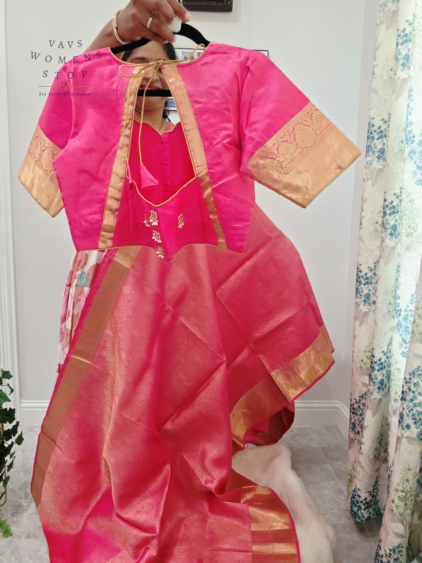 Luxury Royal Blush Pink Pure Kanchi Handloom Double Warp Soft Silk Saree with Antique Gold Zari Border & Stitched Blouse Size 38-44