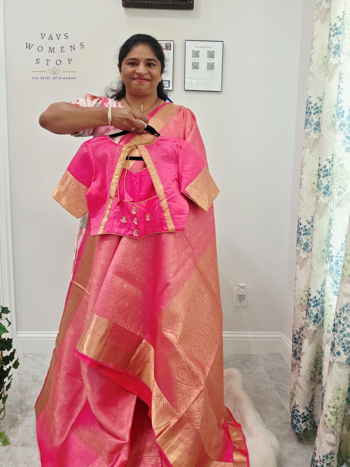 Luxury Royal Blush Pink Pure Kanchi Handloom Double Warp Soft Silk Saree with Antique Gold Zari Border & Stitched Blouse Size 38-44