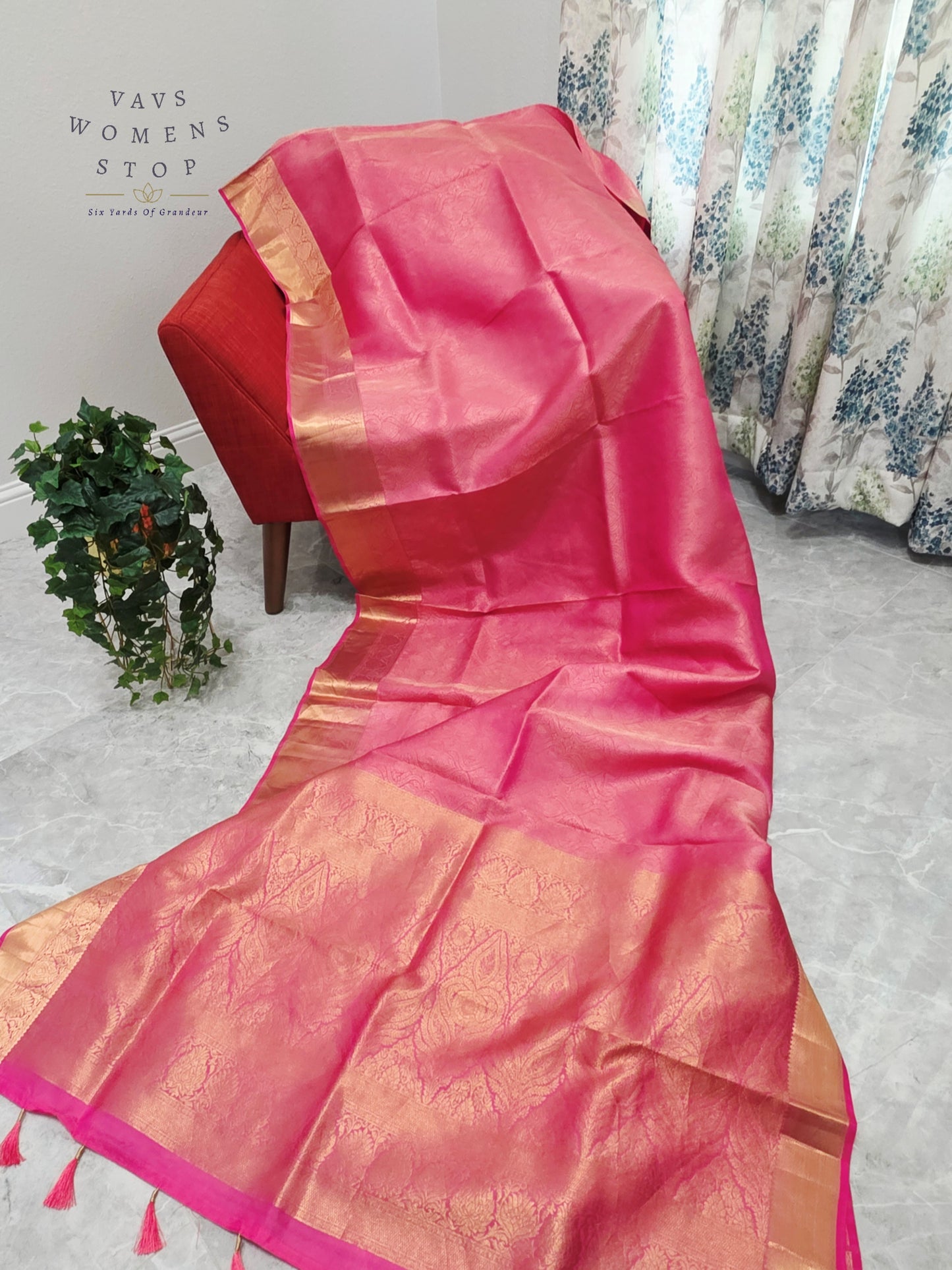 Luxury Royal Blush Pink Pure Kanchi Handloom Double Warp Soft Silk Saree with Antique Gold Zari Border & Stitched Blouse Size 38-44