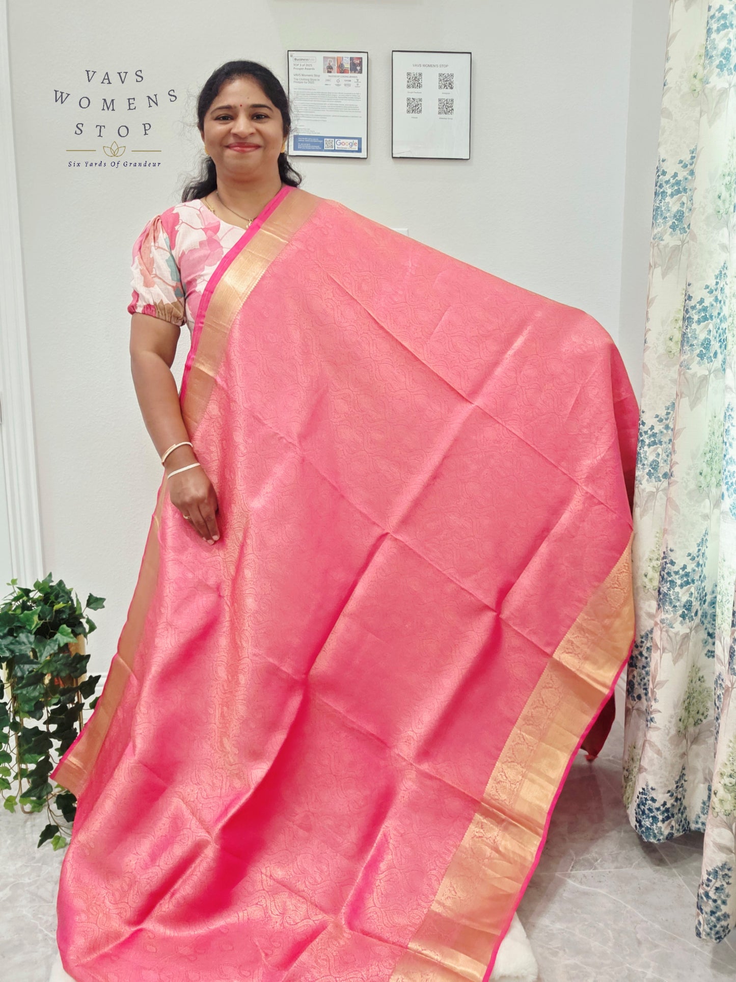 Luxury Royal Blush Pink Pure Kanchi Handloom Double Warp Soft Silk Saree with Antique Gold Zari Border & Stitched Blouse Size 38-44