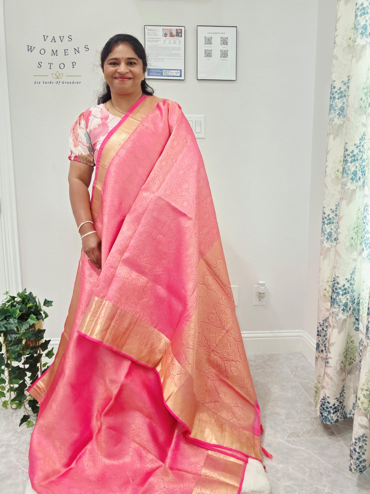 Luxury Royal Blush Pink Pure Kanchi Handloom Double Warp Soft Silk Saree with Antique Gold Zari Border & Stitched Blouse Size 38-44