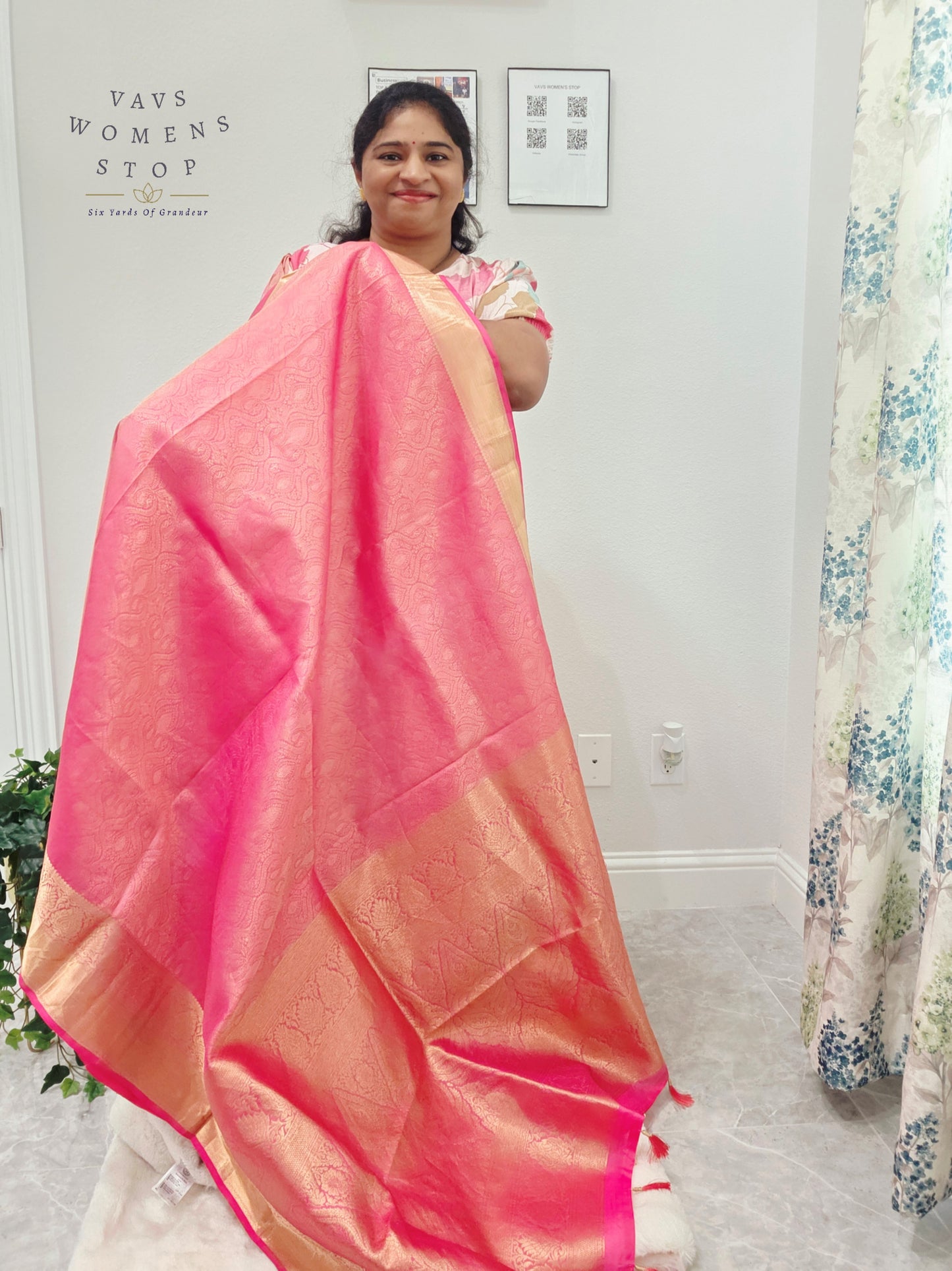 Luxury Royal Blush Pink Pure Kanchi Handloom Double Warp Soft Silk Saree with Antique Gold Zari Border & Stitched Blouse Size 38-44