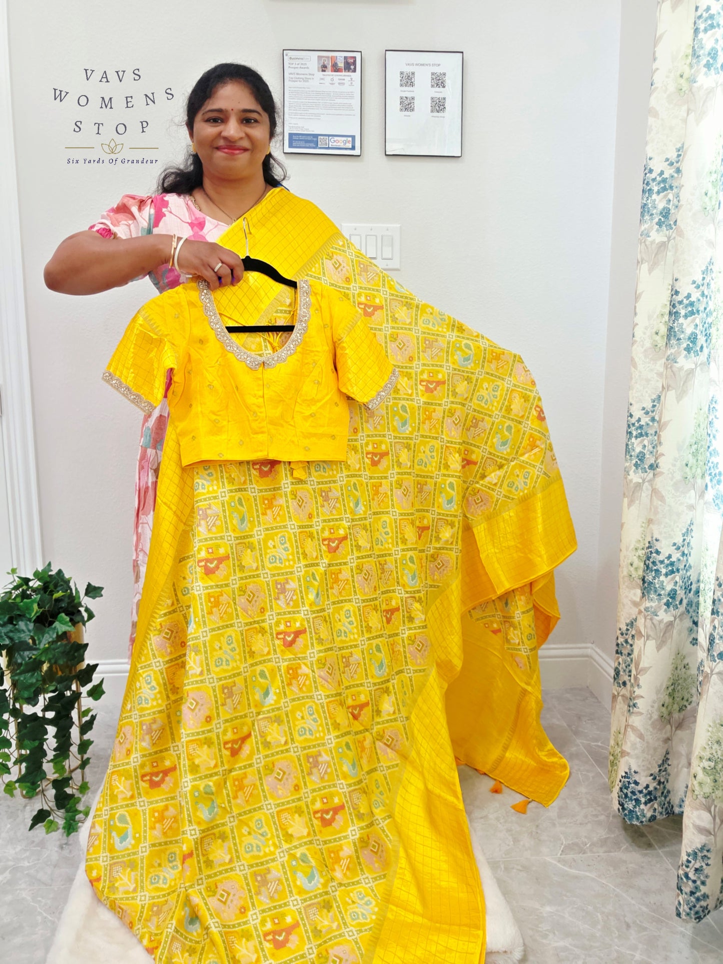 Royal Sunshine Yellow Benarasi Crepe Silk Patola Designer Saree with Stitched Blouse Size 36-42