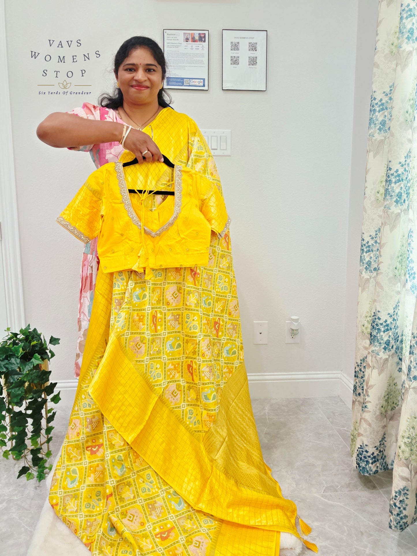Royal Sunshine Yellow Benarasi Crepe Silk Patola Designer Saree with Stitched Blouse Size 36-42