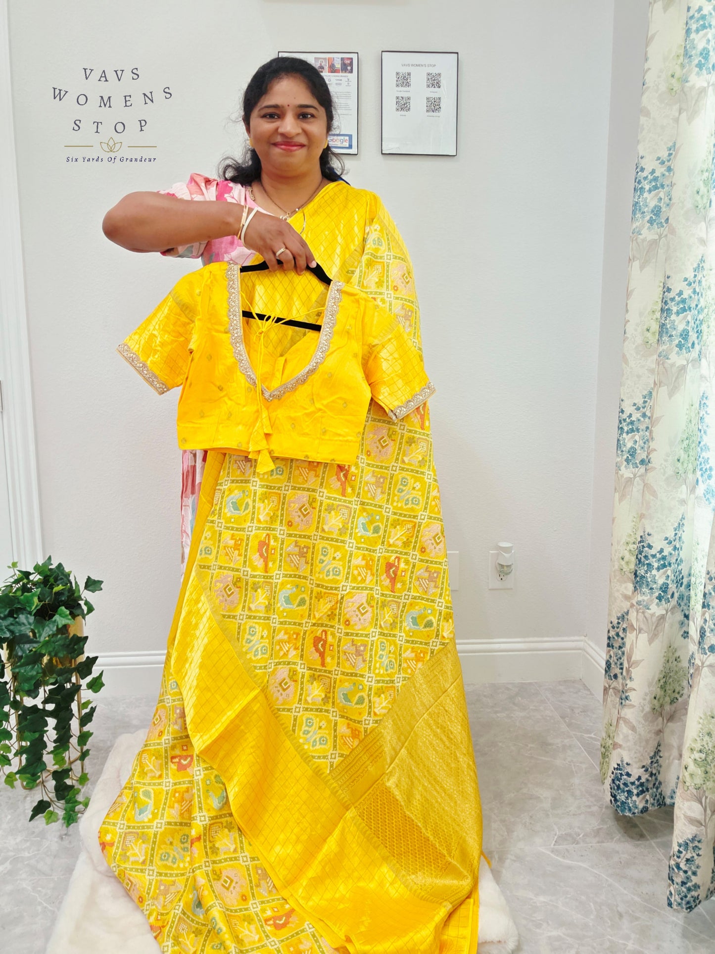 Royal Sunshine Yellow Benarasi Crepe Silk Patola Designer Saree with Stitched Blouse Size 36-42