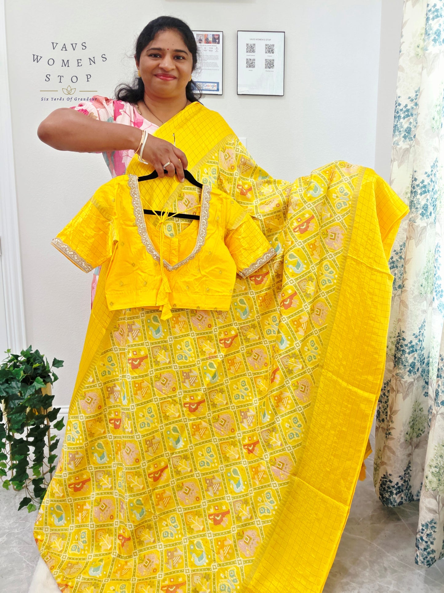 Royal Sunshine Yellow Benarasi Crepe Silk Patola Designer Saree with Stitched Blouse Size 36-42