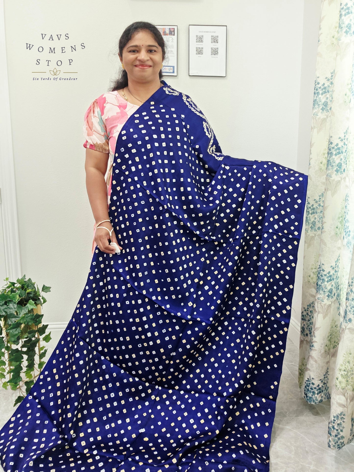 Royal Sapphire Blue Handmade Bandhani Pure Modal Silk Saree with Ready Blouse