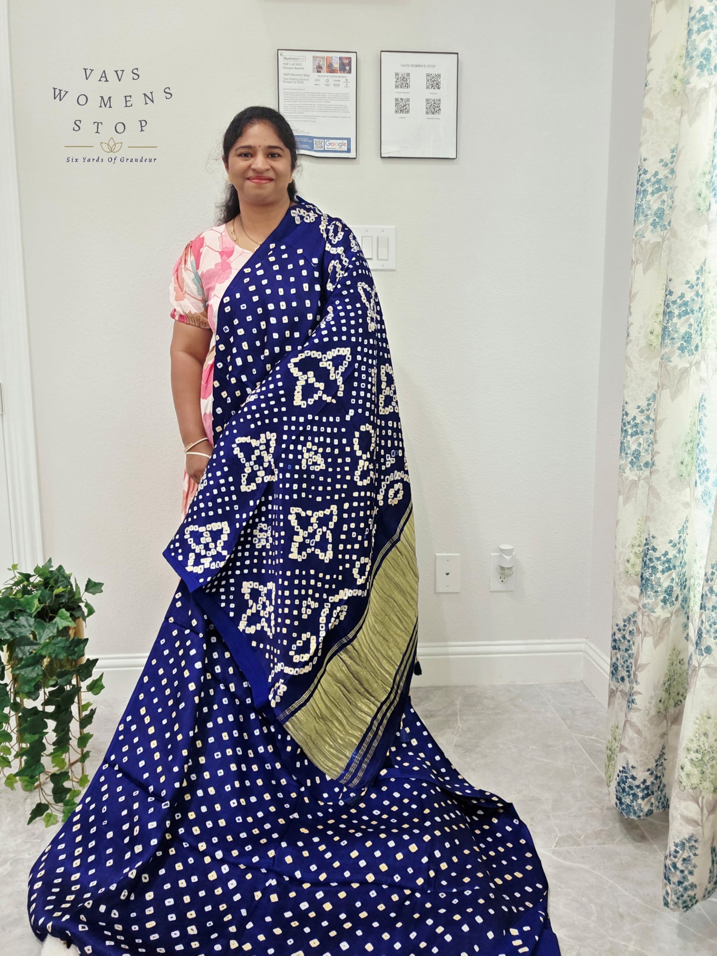 Royal Sapphire Blue Handmade Bandhani Pure Modal Silk Saree with Ready Blouse