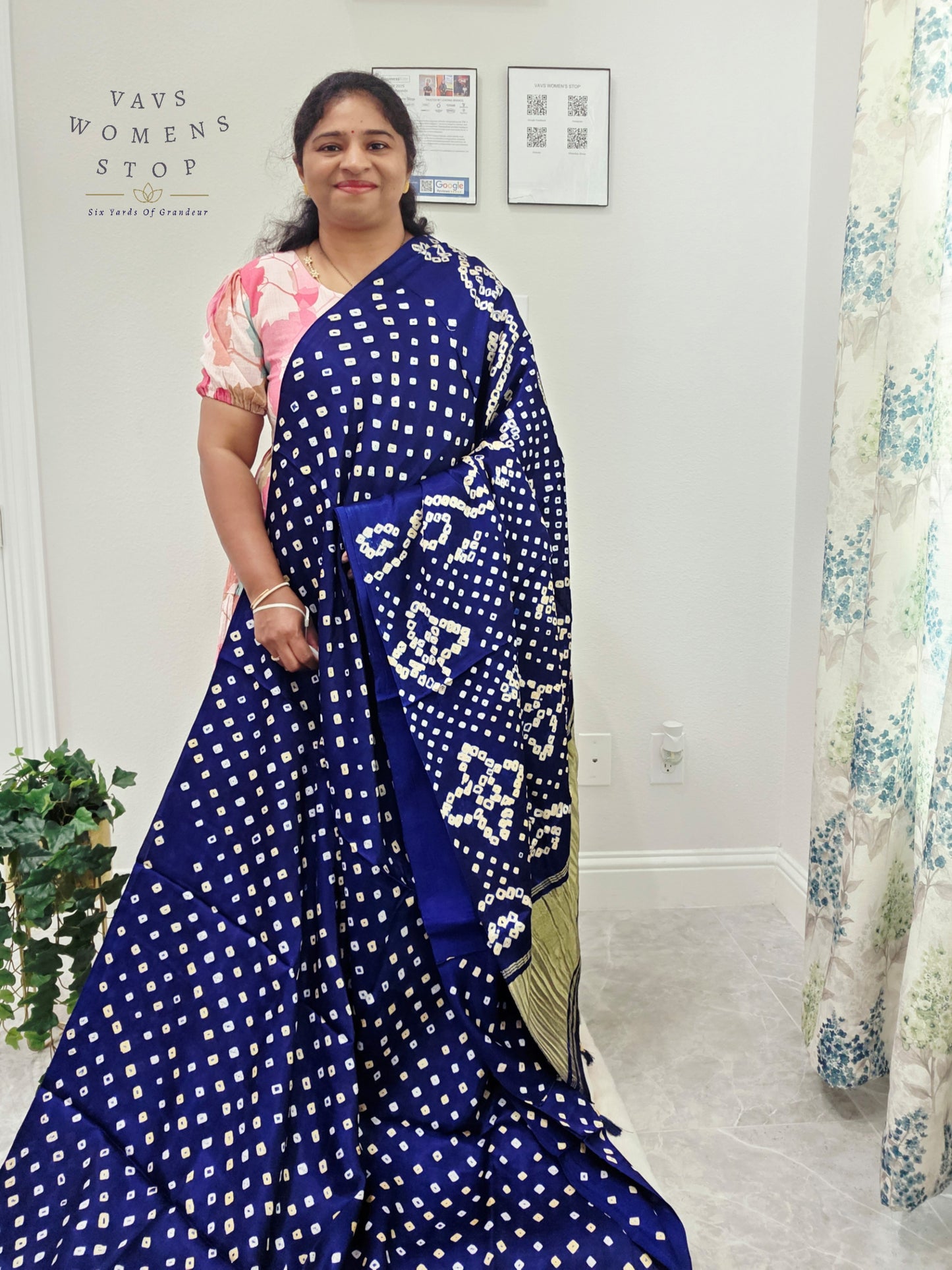 Royal Sapphire Blue Handmade Bandhani Pure Modal Silk Saree with Ready Blouse
