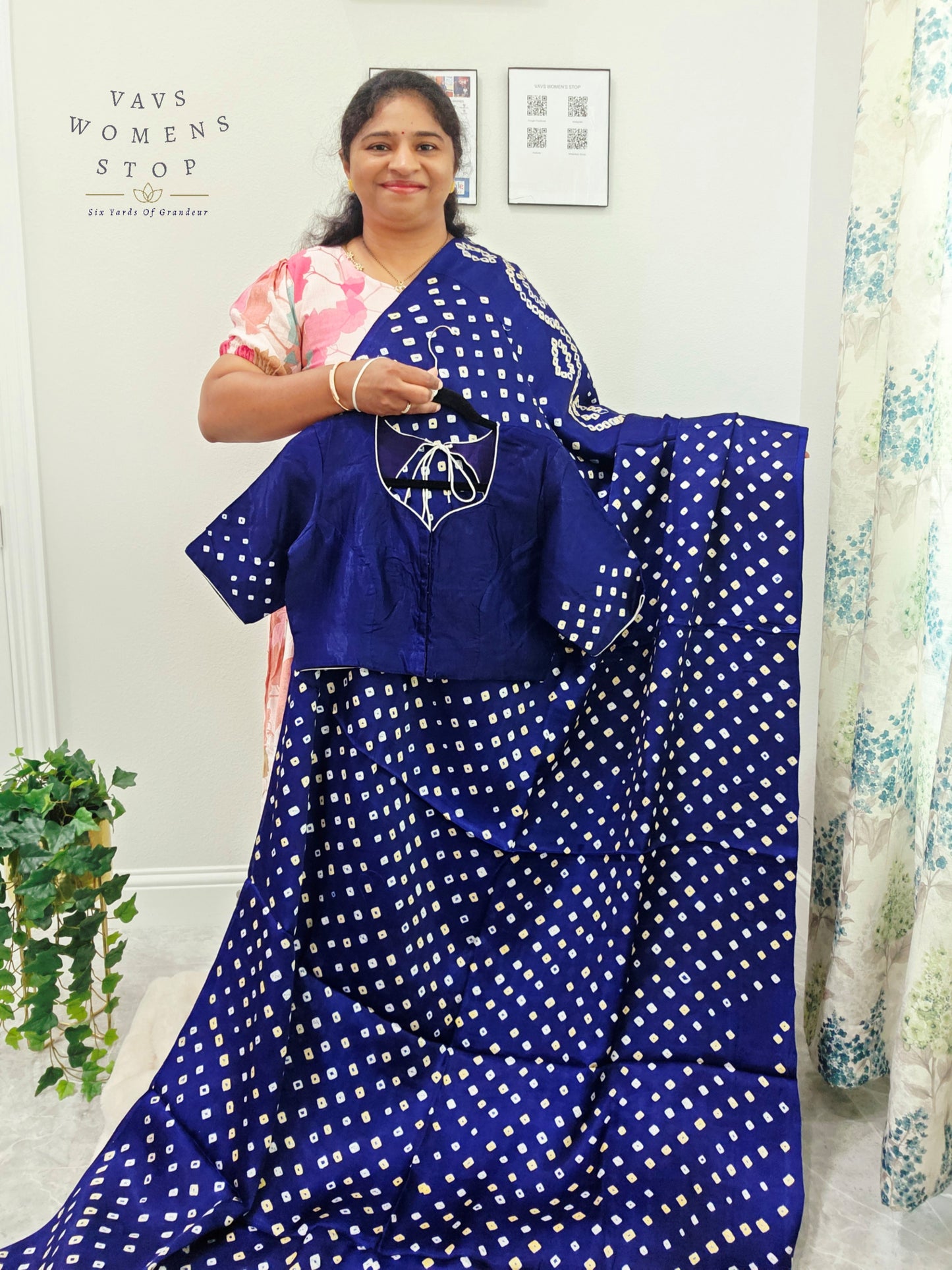 Royal Sapphire Blue Handmade Bandhani Pure Modal Silk Saree with Ready Blouse