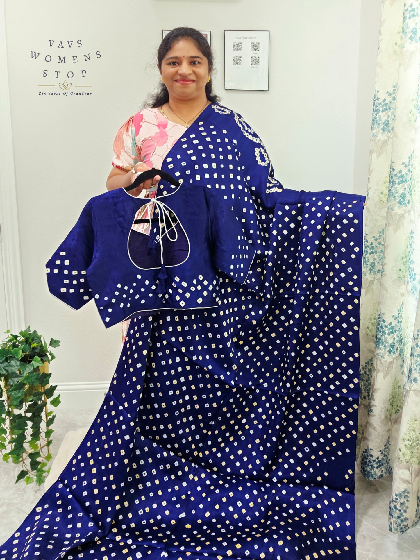 Royal Sapphire Blue Handmade Bandhani Pure Modal Silk Saree with Ready Blouse