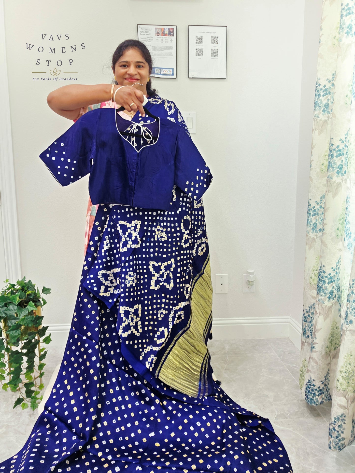 Royal Sapphire Blue Handmade Bandhani Pure Modal Silk Saree with Ready Blouse