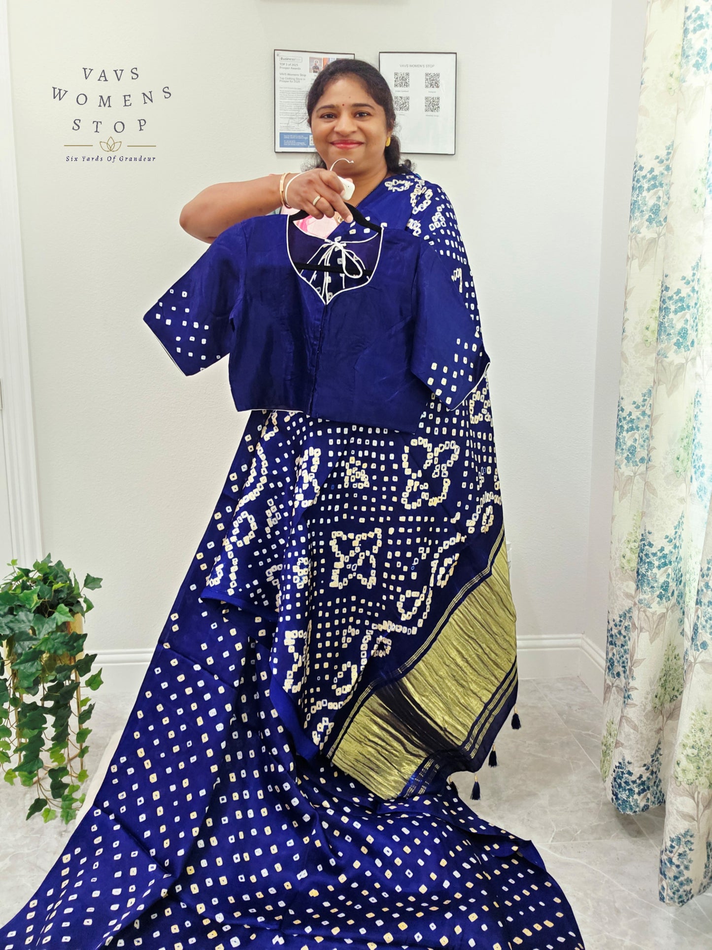 Royal Sapphire Blue Handmade Bandhani Pure Modal Silk Saree with Ready Blouse