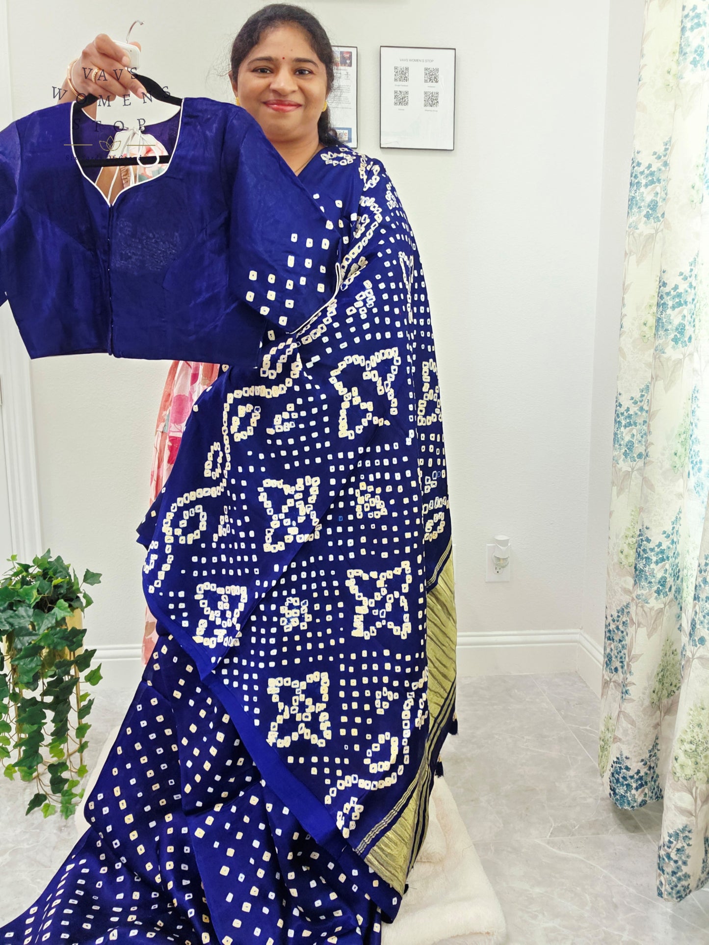 Royal Sapphire Blue Handmade Bandhani Pure Modal Silk Saree with Ready Blouse