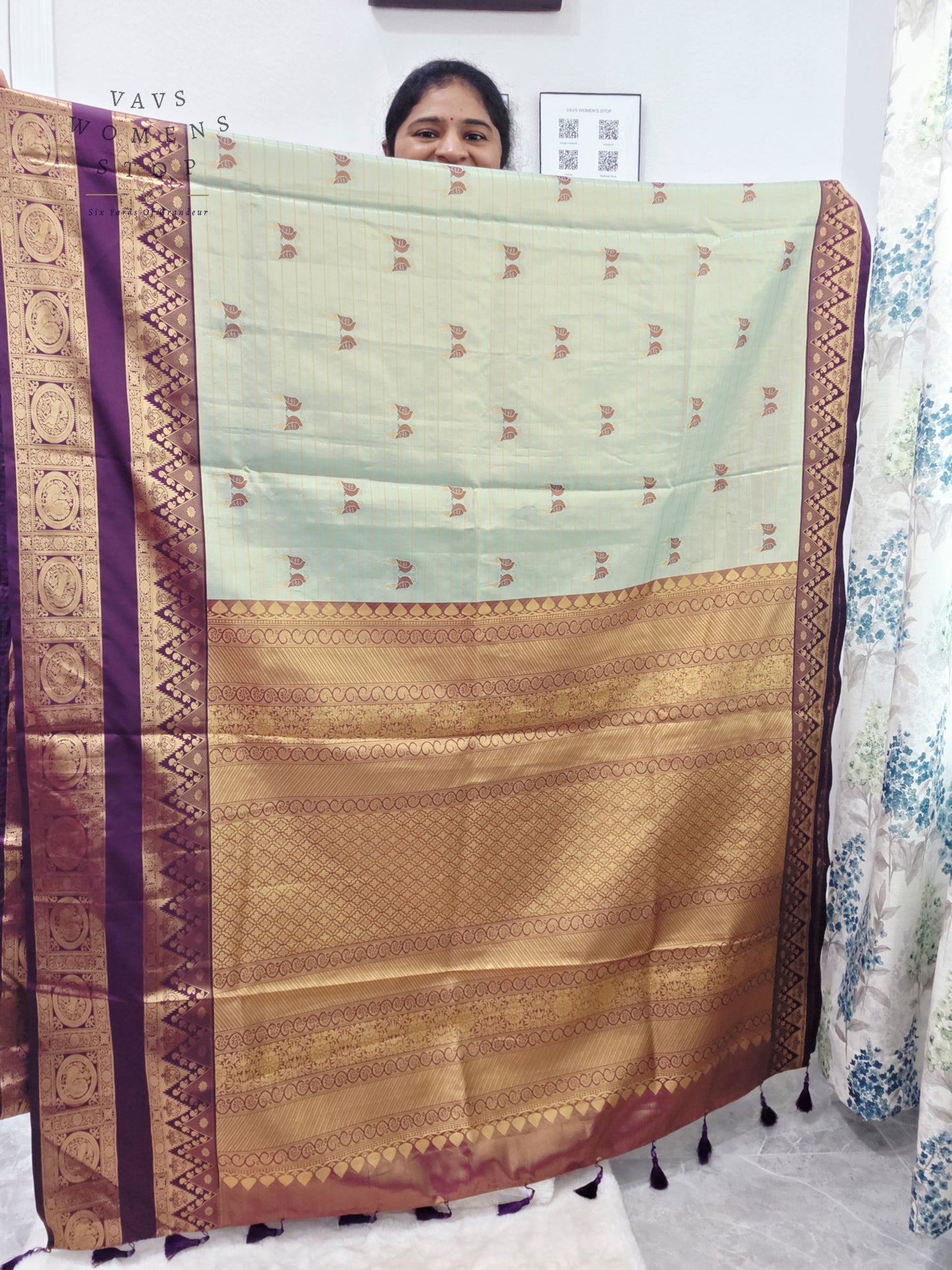 Celestial Mint Semi Kanchi Soft Silk Tissue Saree with Love Birds Motif Buttas & Designer Stitched Blouse