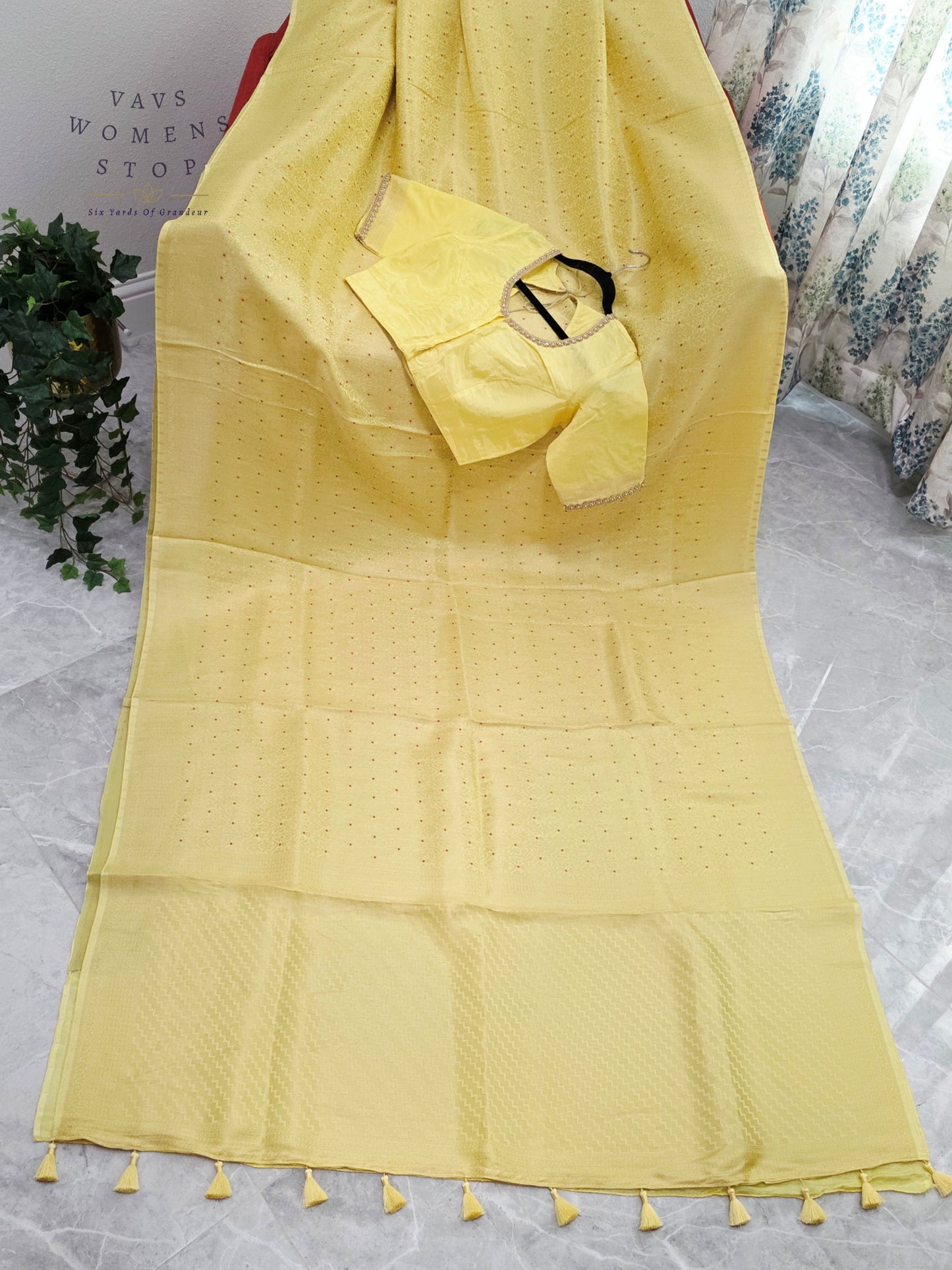 Buttercream Yellow H.O Crepe Silk Saree with Designer Stitched Blouse
