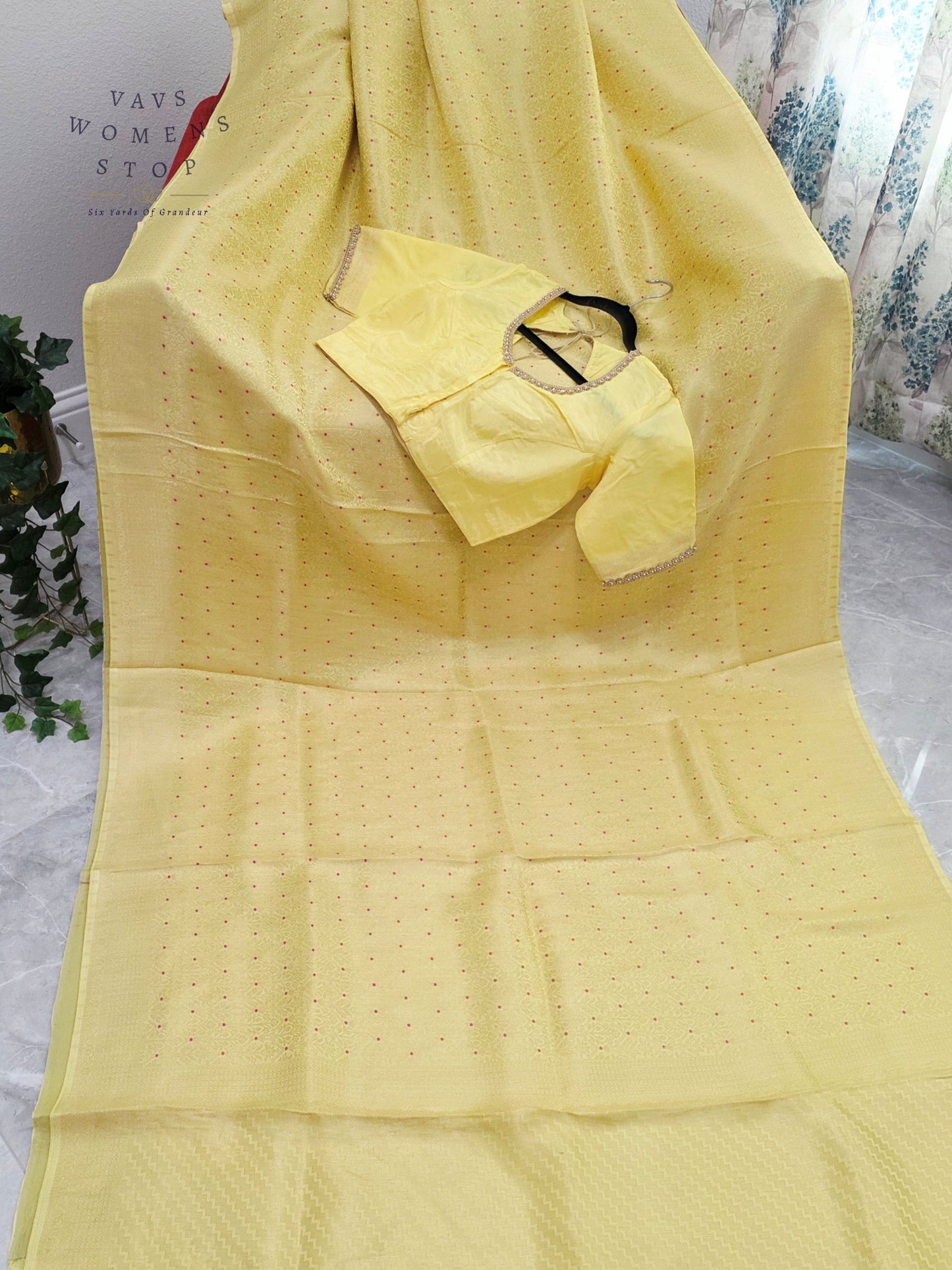 Buttercream Yellow H.O Crepe Silk Saree with Designer Stitched Blouse