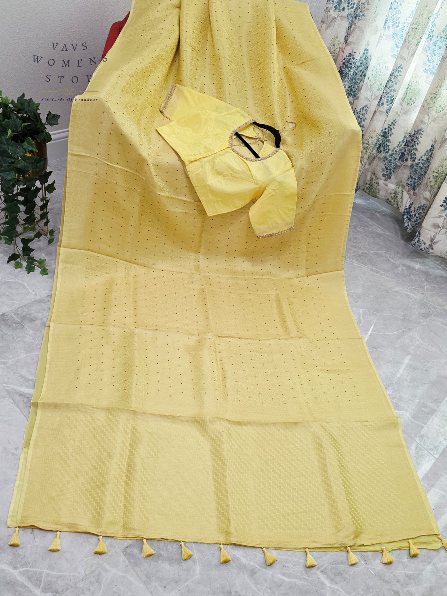 Buttercream Yellow H.O Crepe Silk Saree with Designer Stitched Blouse