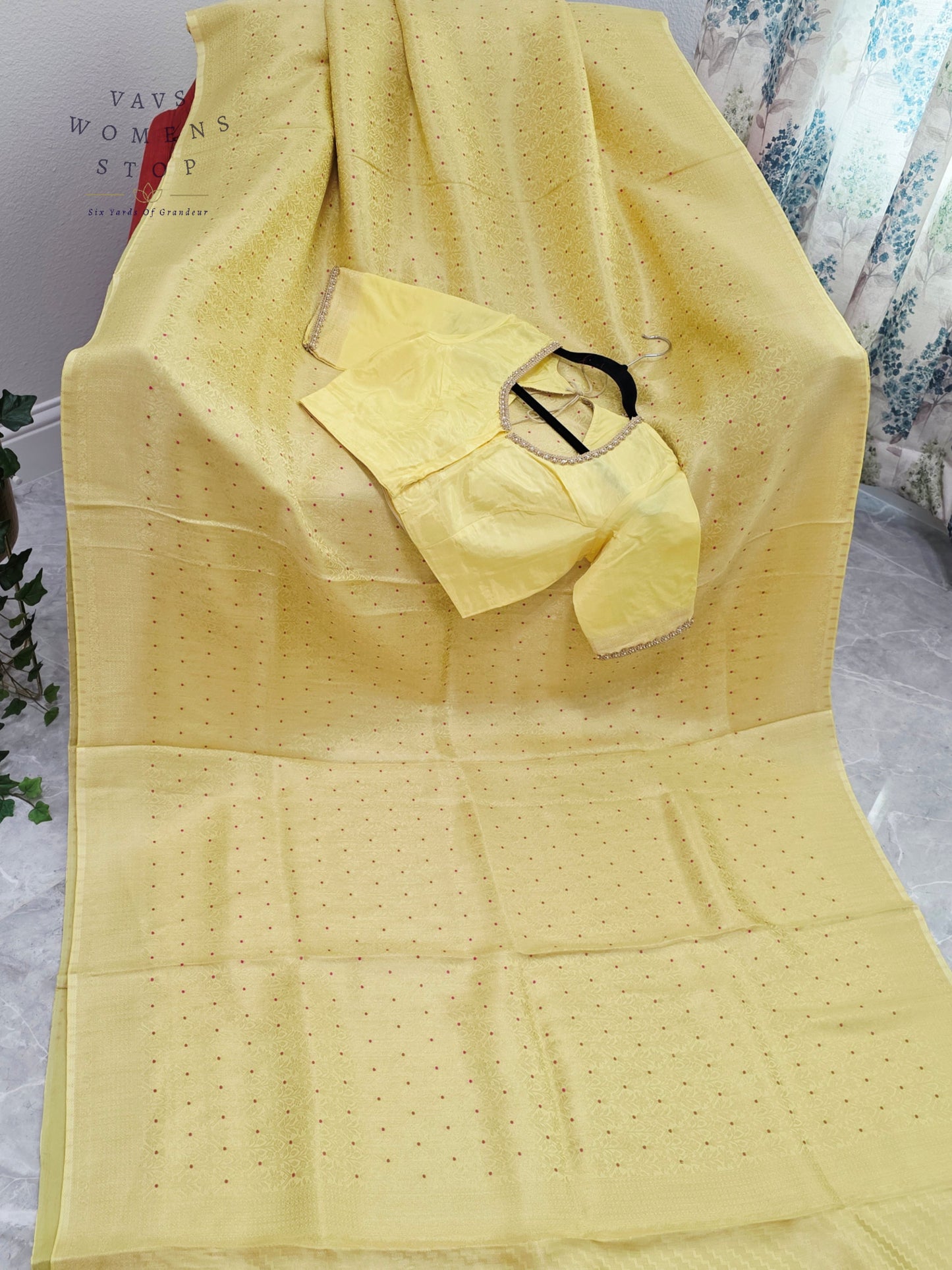 Buttercream Yellow H.O Crepe Silk Saree with Designer Stitched Blouse