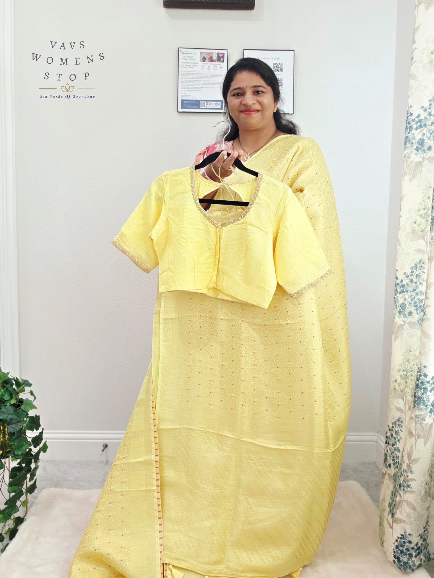 Buttercream Yellow H.O Crepe Silk Saree with Designer Stitched Blouse