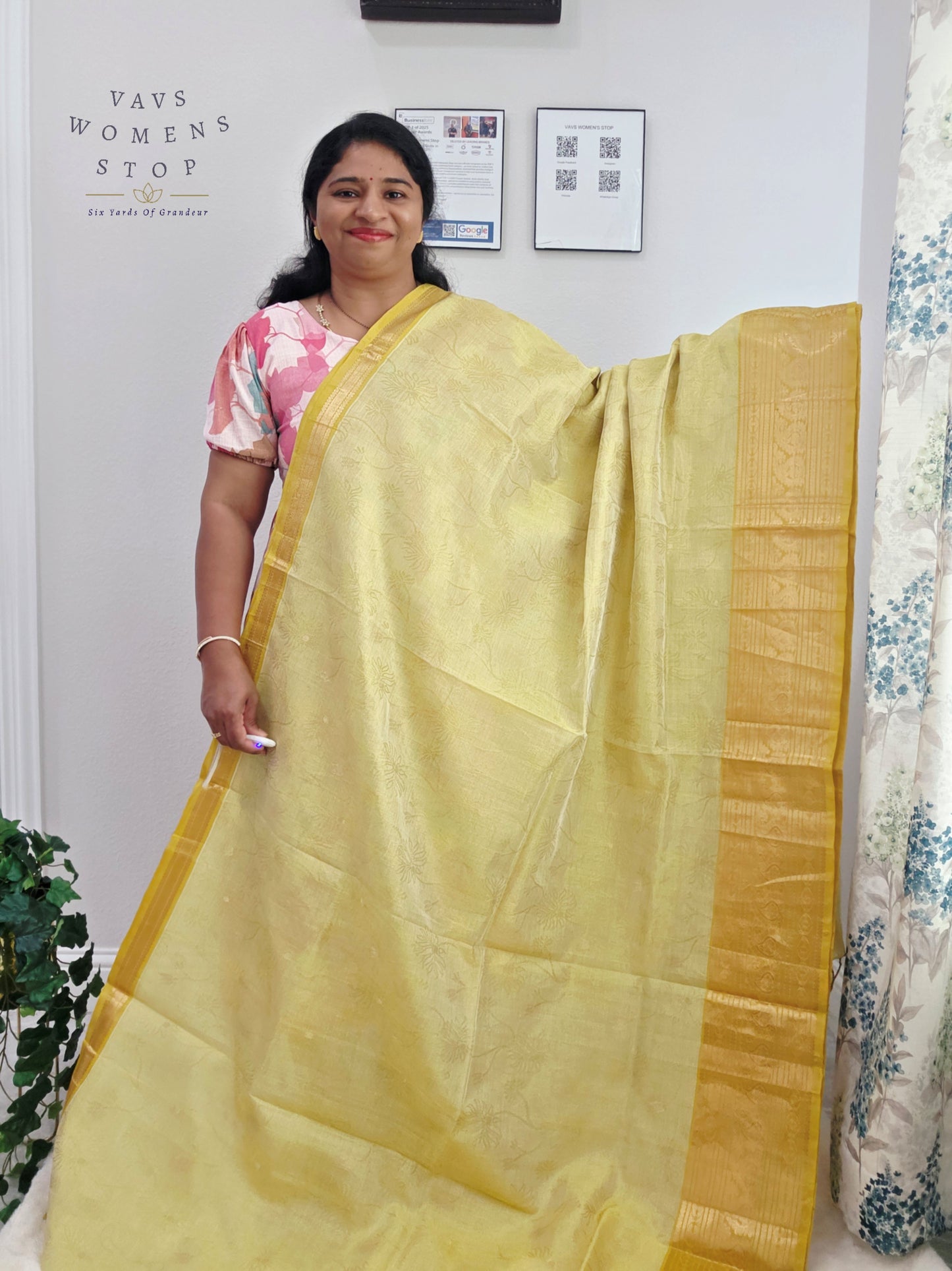 Pistachio Green Mangalagiri Pattu Silk Cotton Handloom Saree with Lime Gold Zari Border & Designer Stitched Blouse