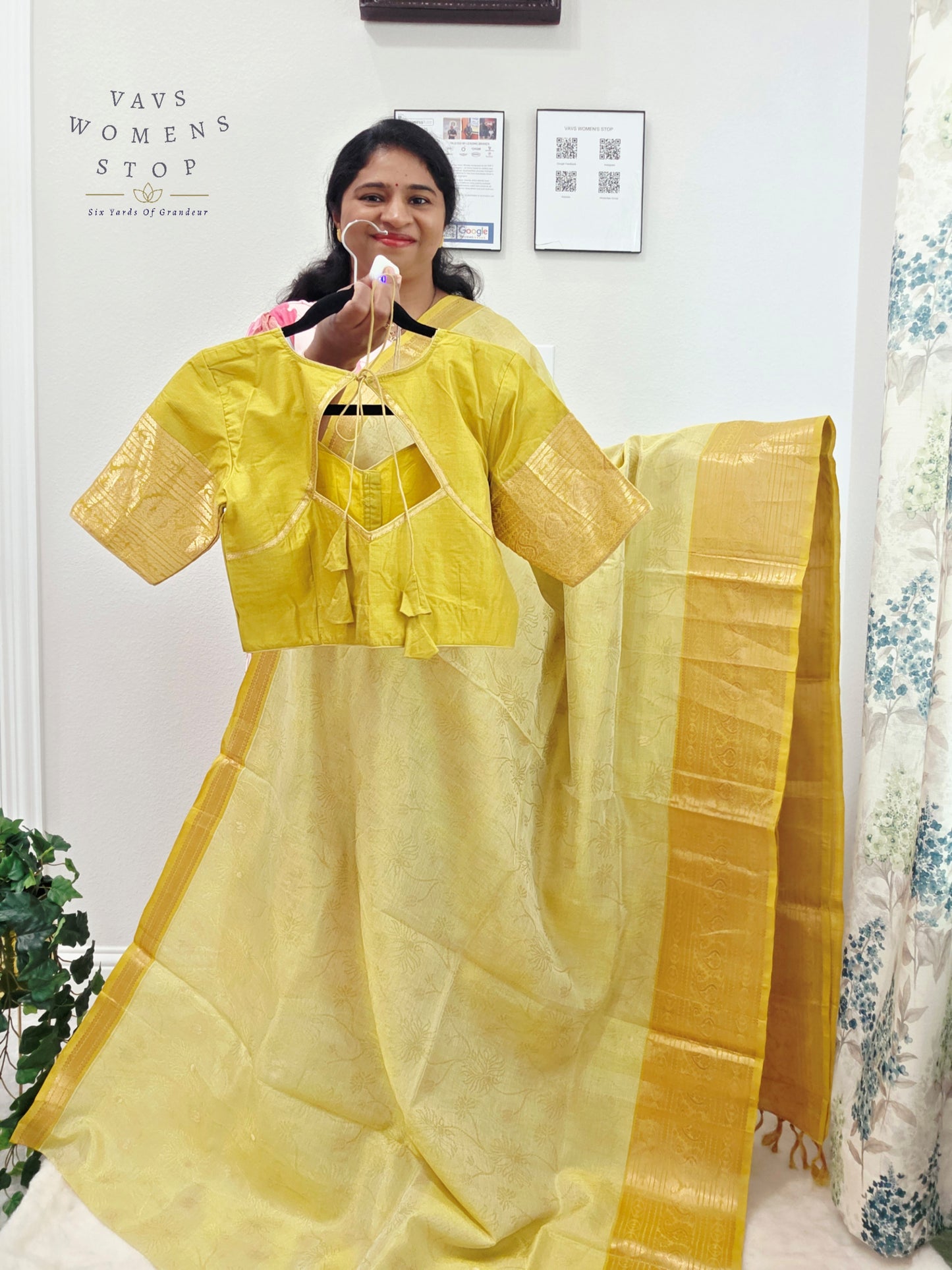 Pistachio Green Mangalagiri Pattu Silk Cotton Handloom Saree with Lime Gold Zari Border & Designer Stitched Blouse