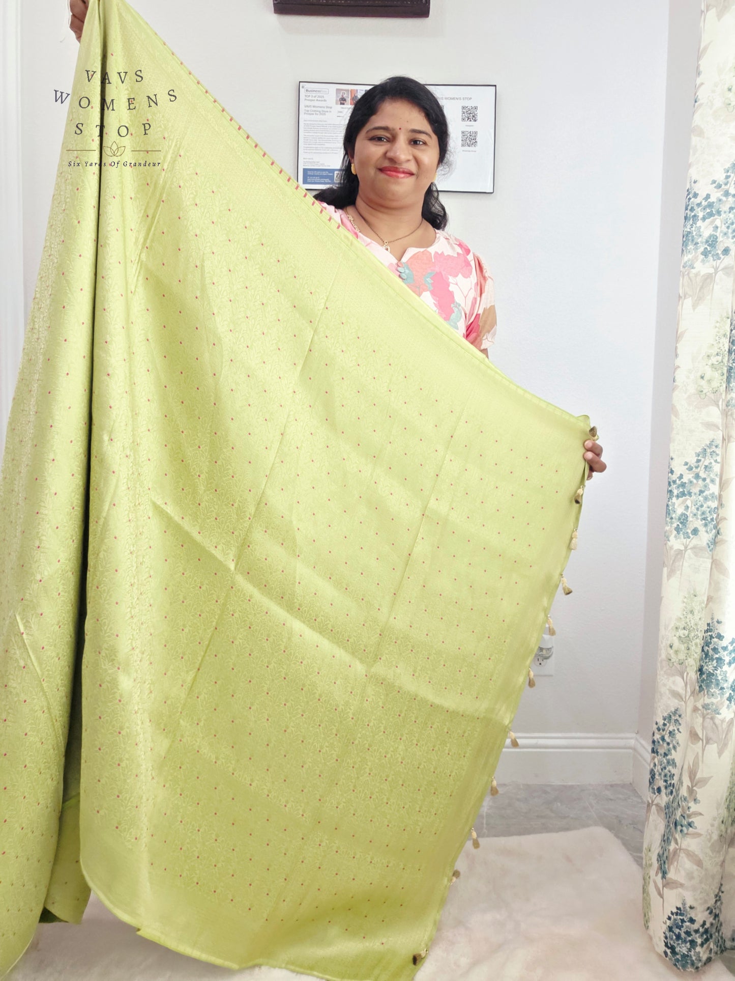 Pistachio Lime H.O Crepe Silk Saree with Designer Stitched Blouse