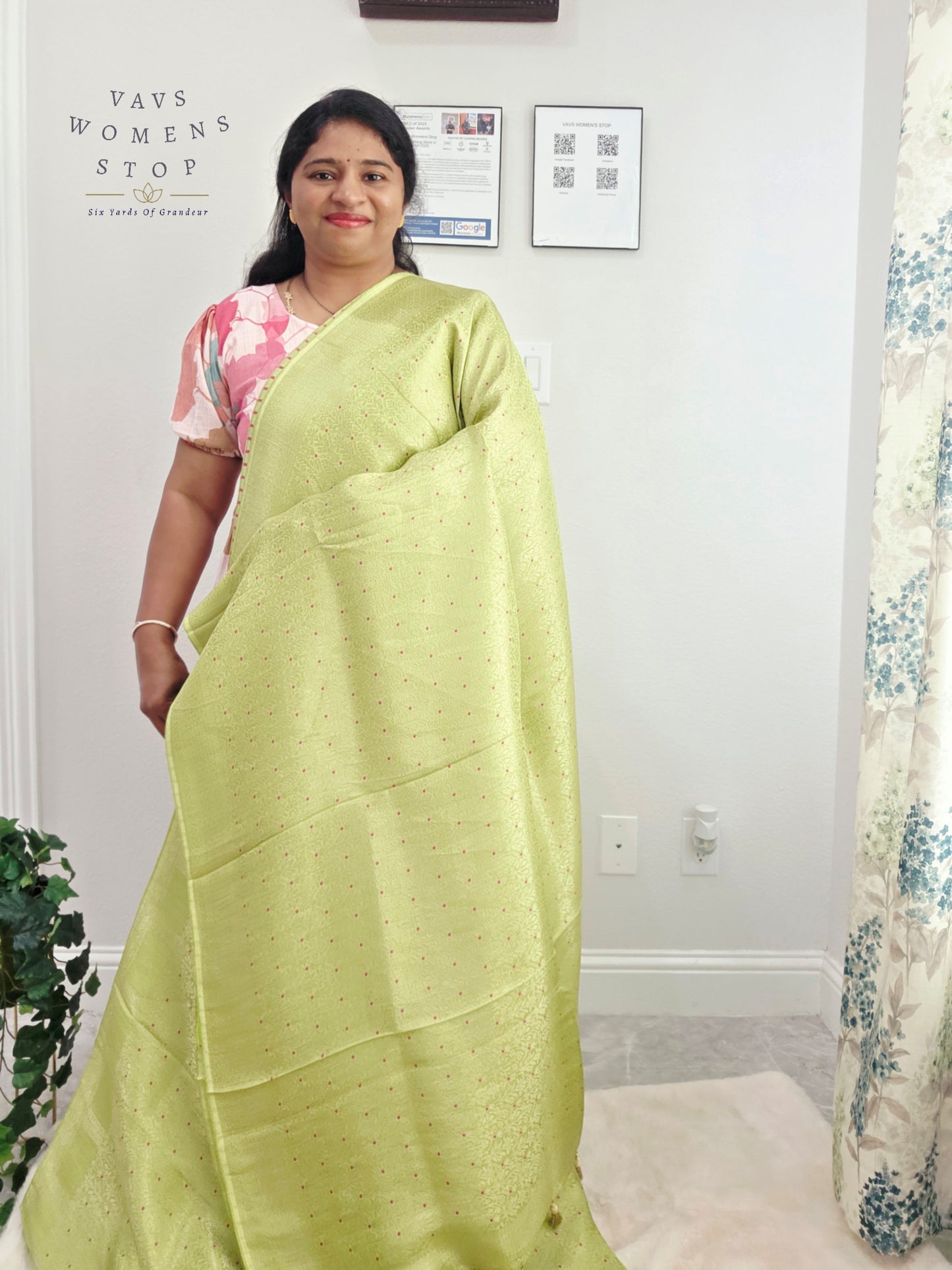Pistachio Lime H.O Crepe Silk Saree with Designer Stitched Blouse
