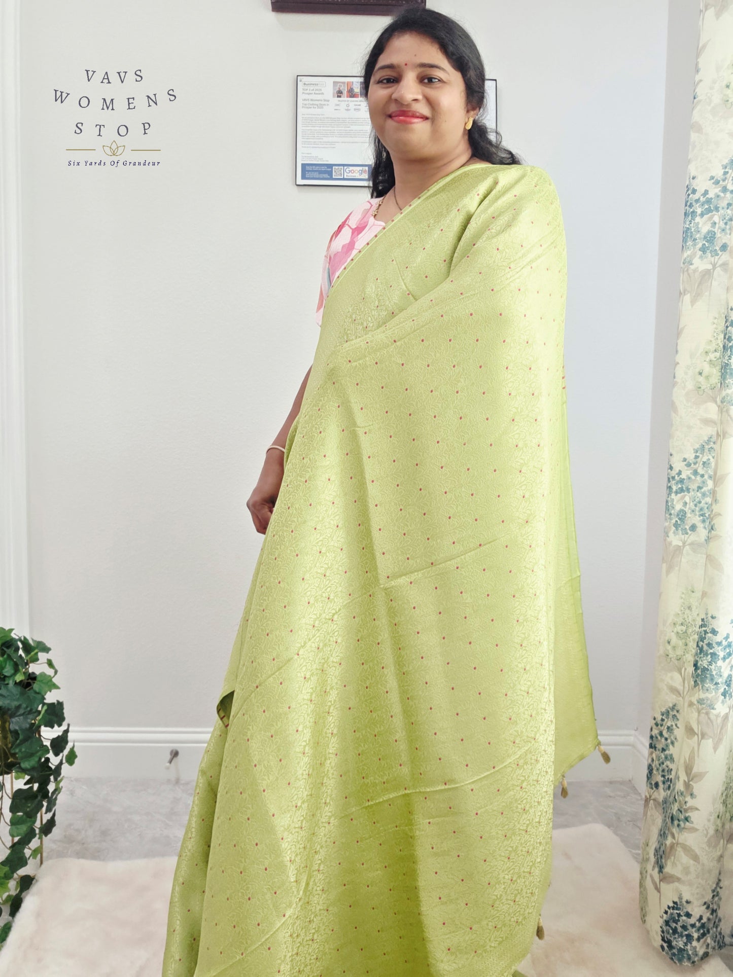 Pistachio Lime H.O Crepe Silk Saree with Designer Stitched Blouse
