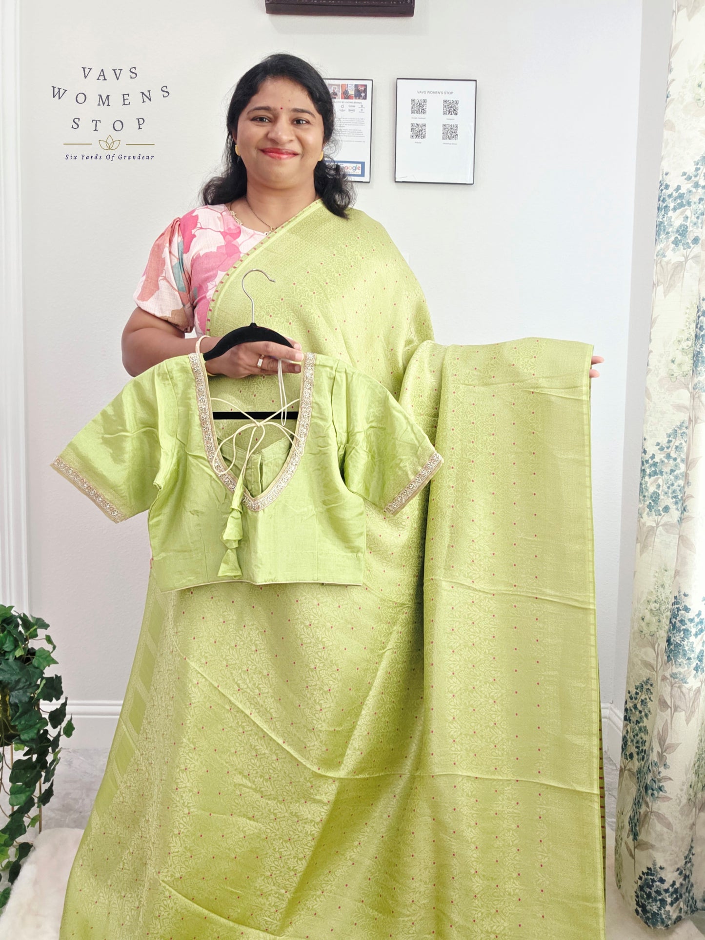 Pistachio Lime H.O Crepe Silk Saree with Designer Stitched Blouse