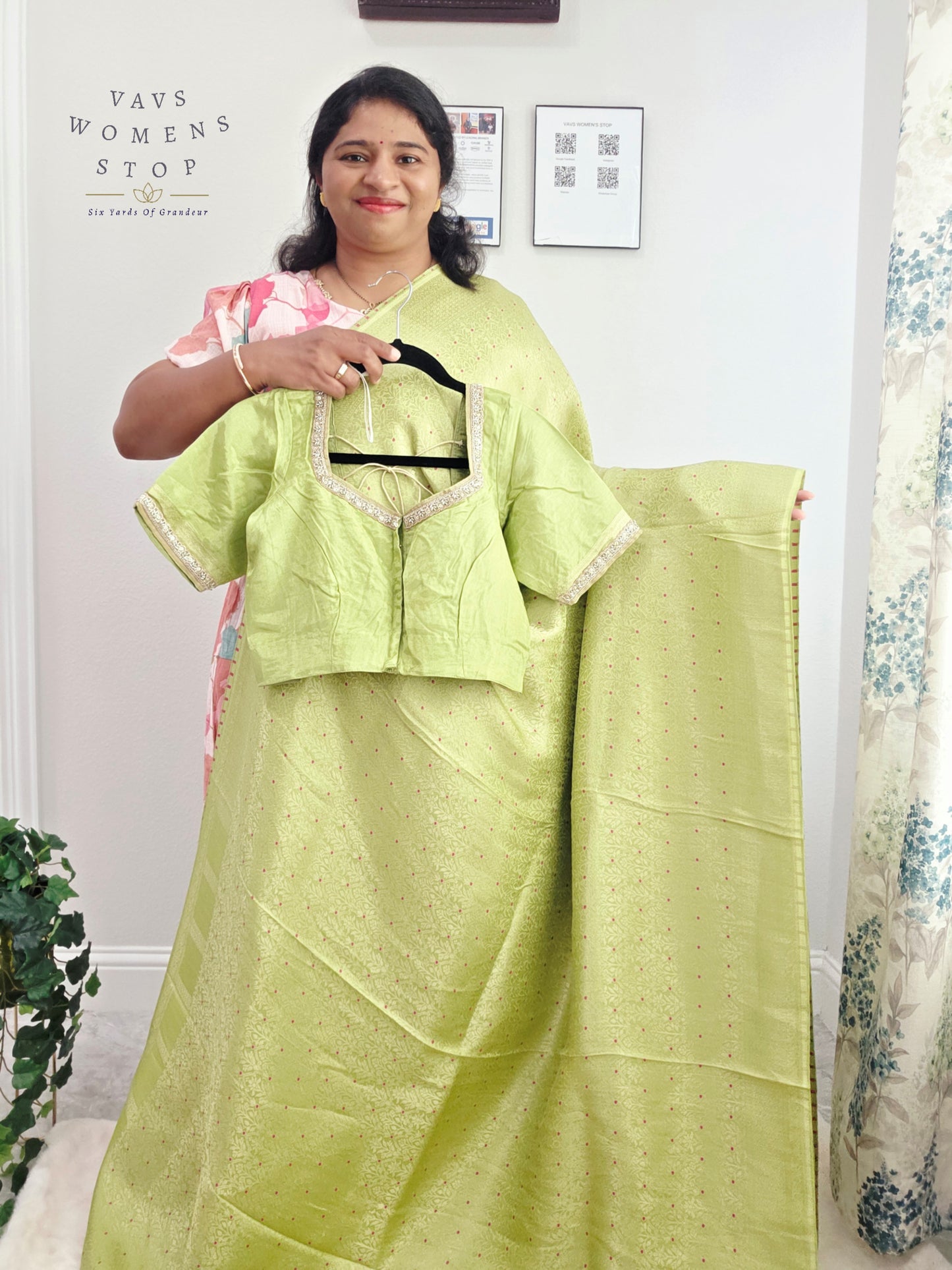 Pistachio Lime H.O Crepe Silk Saree with Designer Stitched Blouse