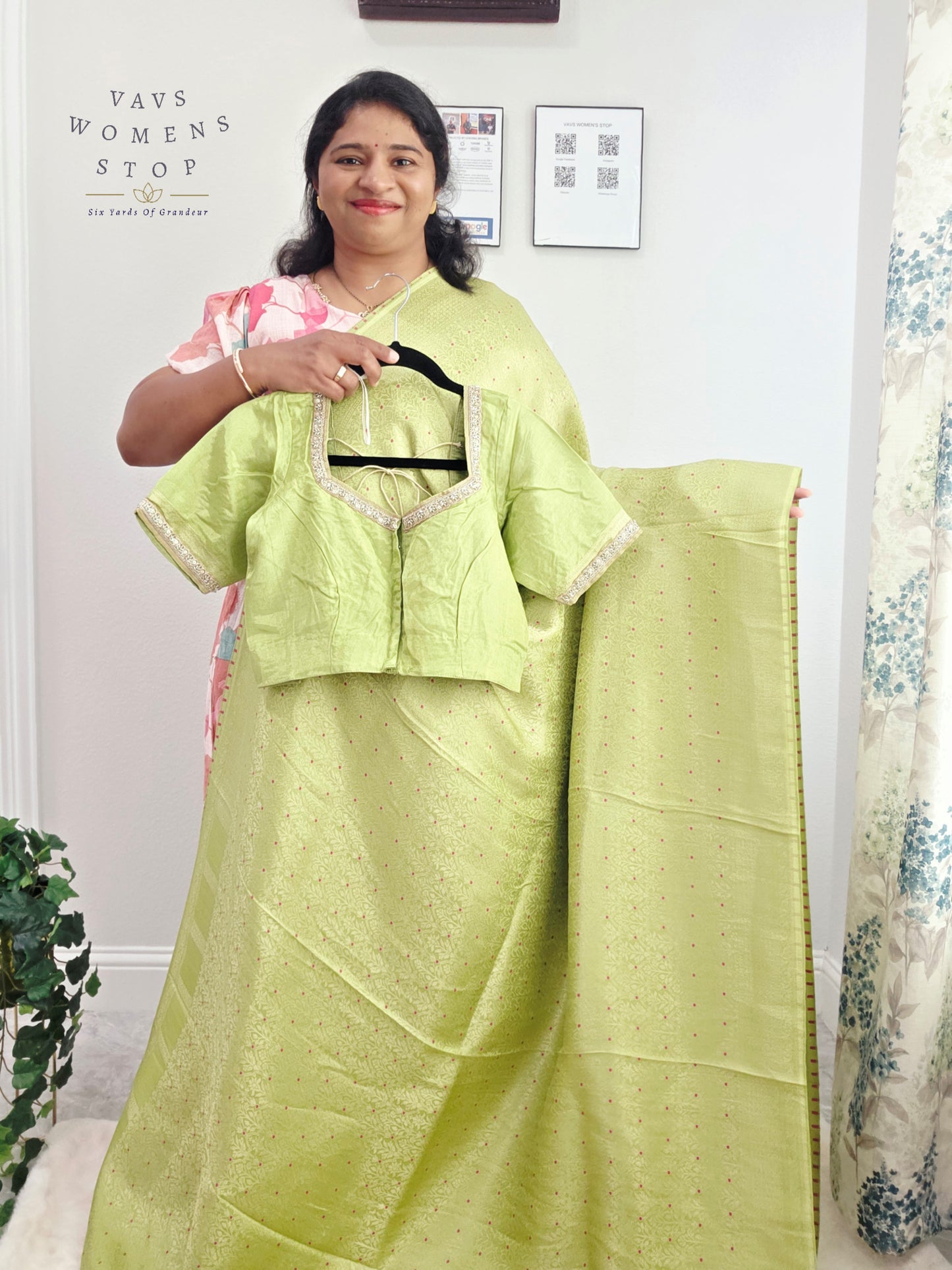 Pistachio Lime H.O Crepe Silk Saree with Designer Stitched Blouse