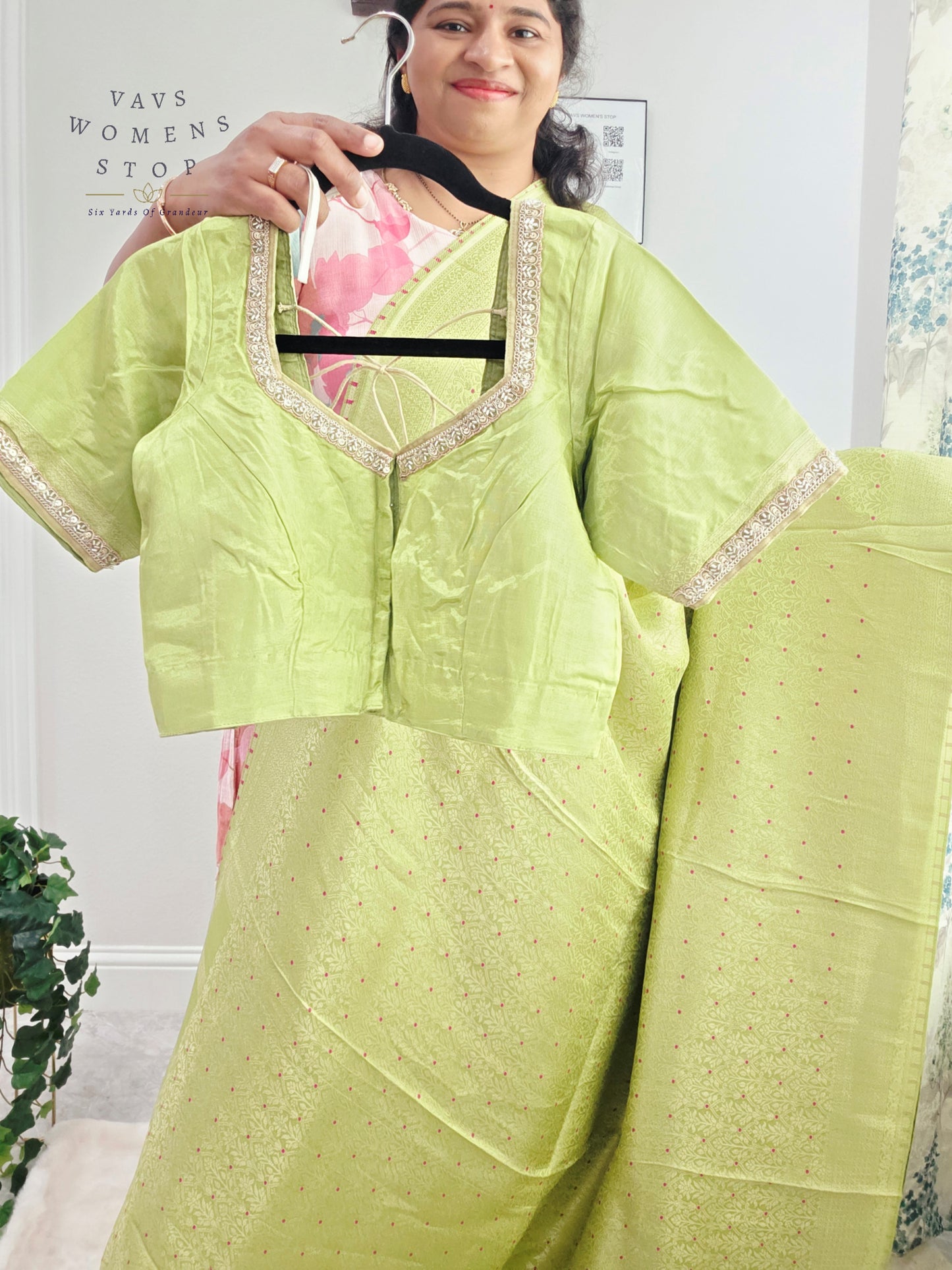 Pistachio Lime H.O Crepe Silk Saree with Designer Stitched Blouse